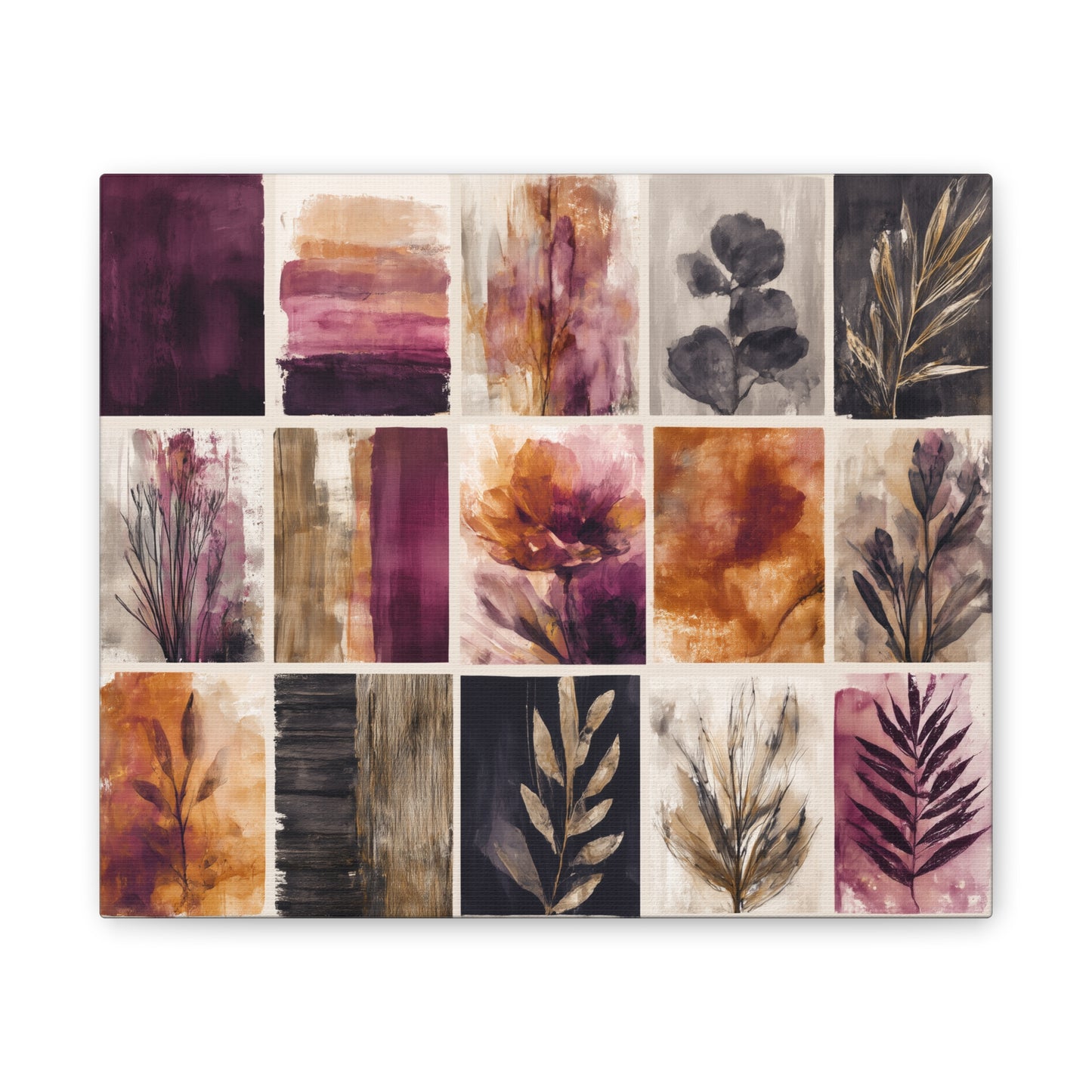 Golden Plum Series #4 Floral Canvas Wall Art, Abstract Flowers Print, Home Decor, Living Room Artwork, Purple and Gold Wall Decor