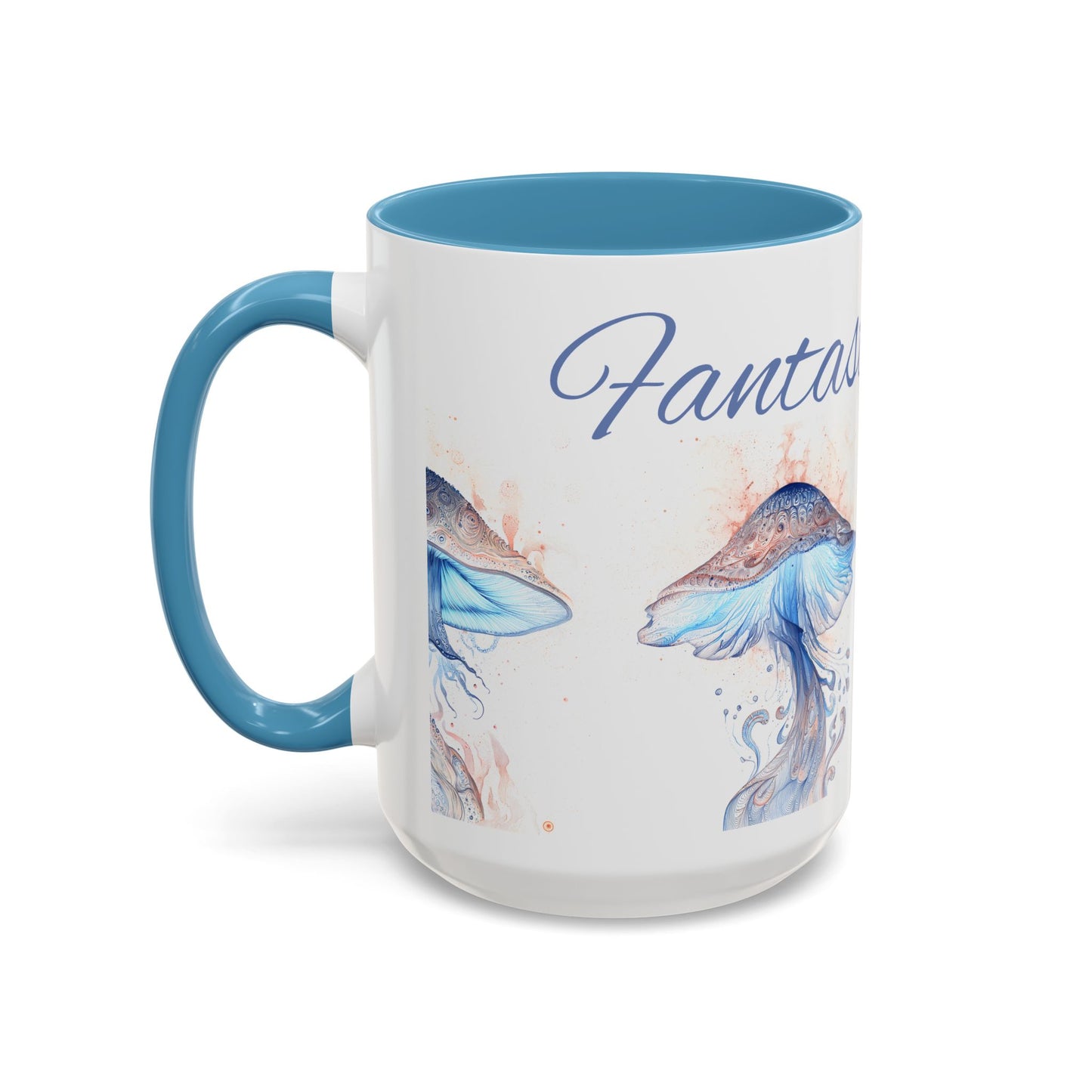 Fantastic Fungi Blue Accent Coffee Mug — Mushroom Art Tea Cup (11/15oz)