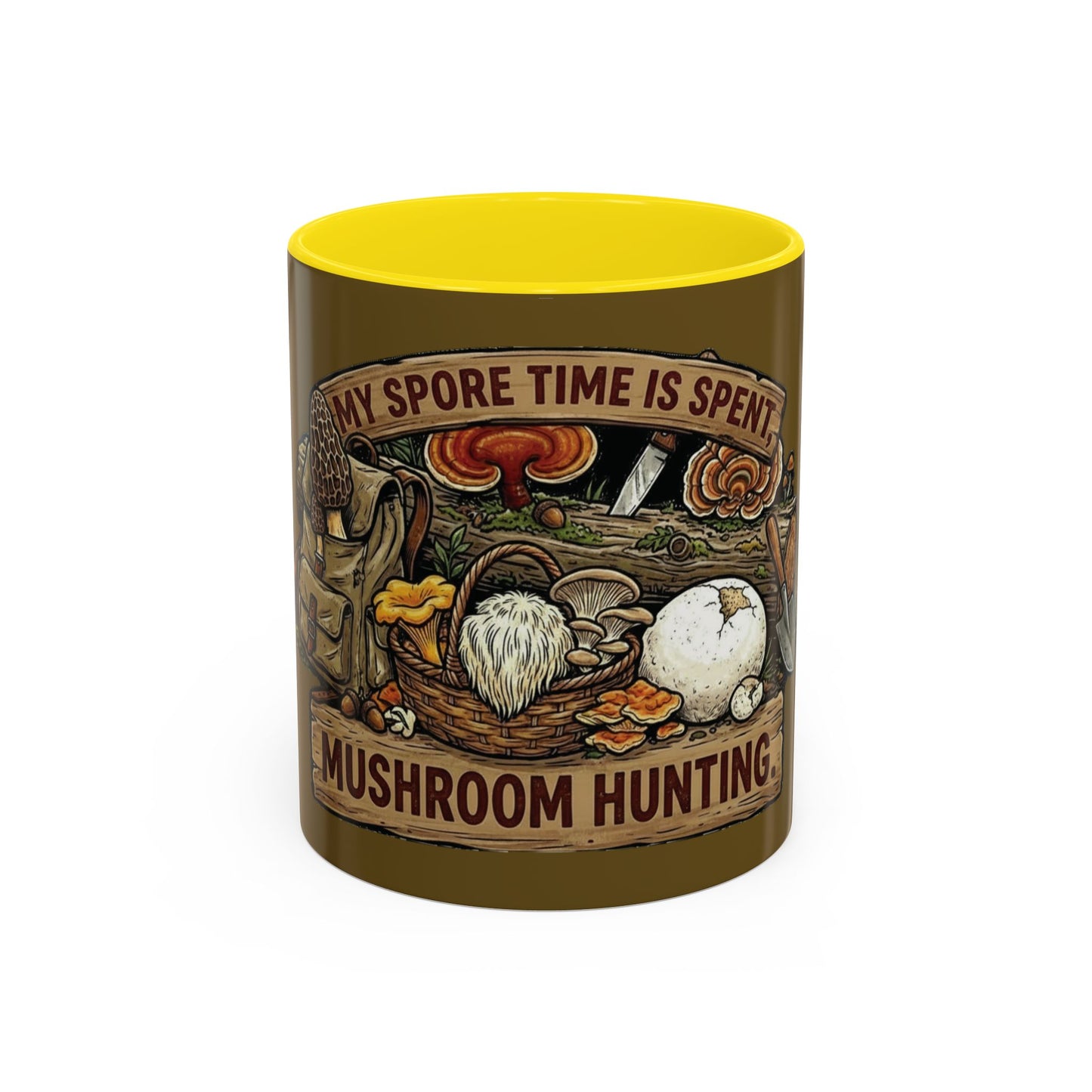 Mushroom Hunting Coffee Mug – "My Spore Time Is Spent" Rustic Forager Accent Mug
