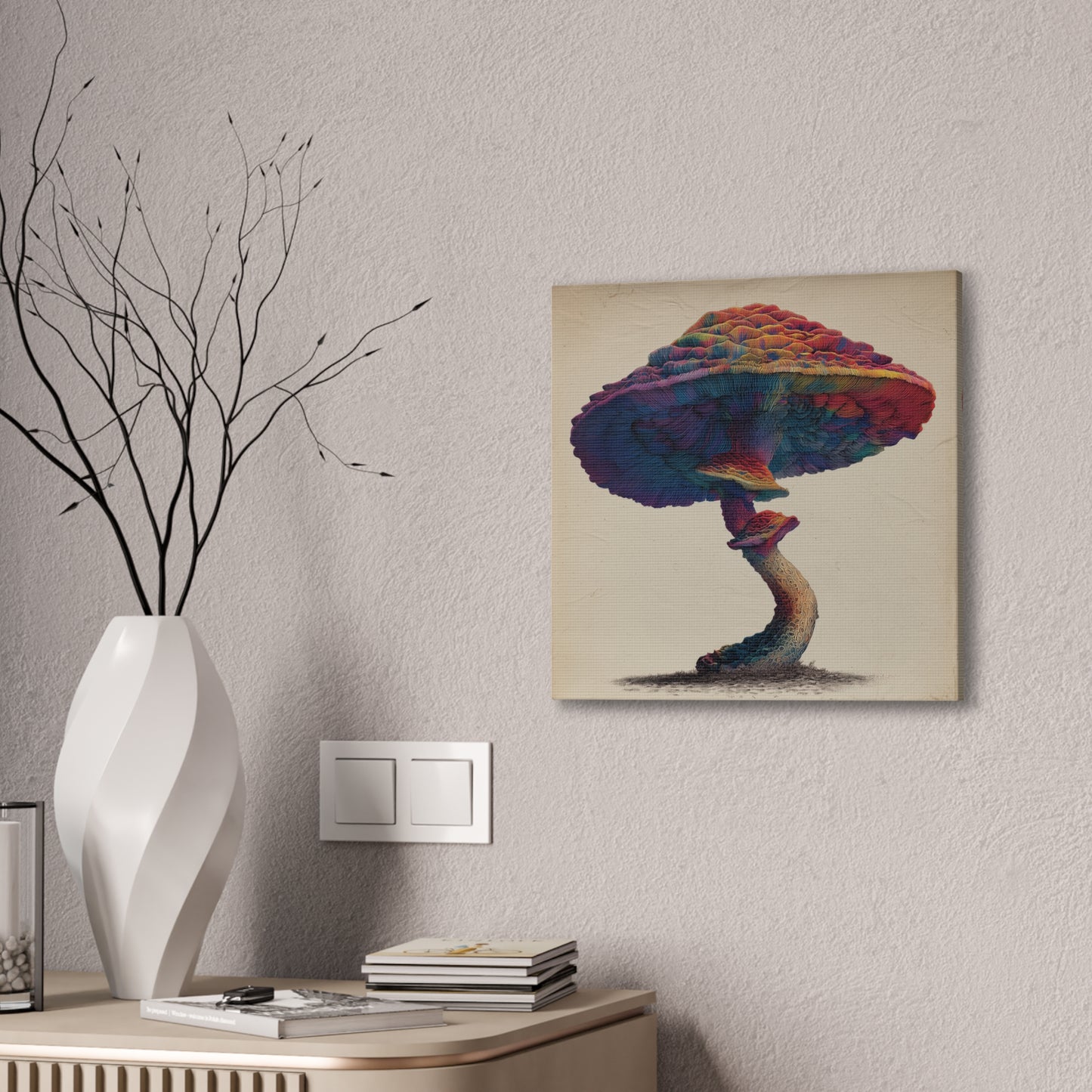 Feel the Rainbow -Mushroom Canvas Art, Stretched Wall Decor, Bohemian Home Decor, Psychedelic Wall Art, Nature-Inspired Art