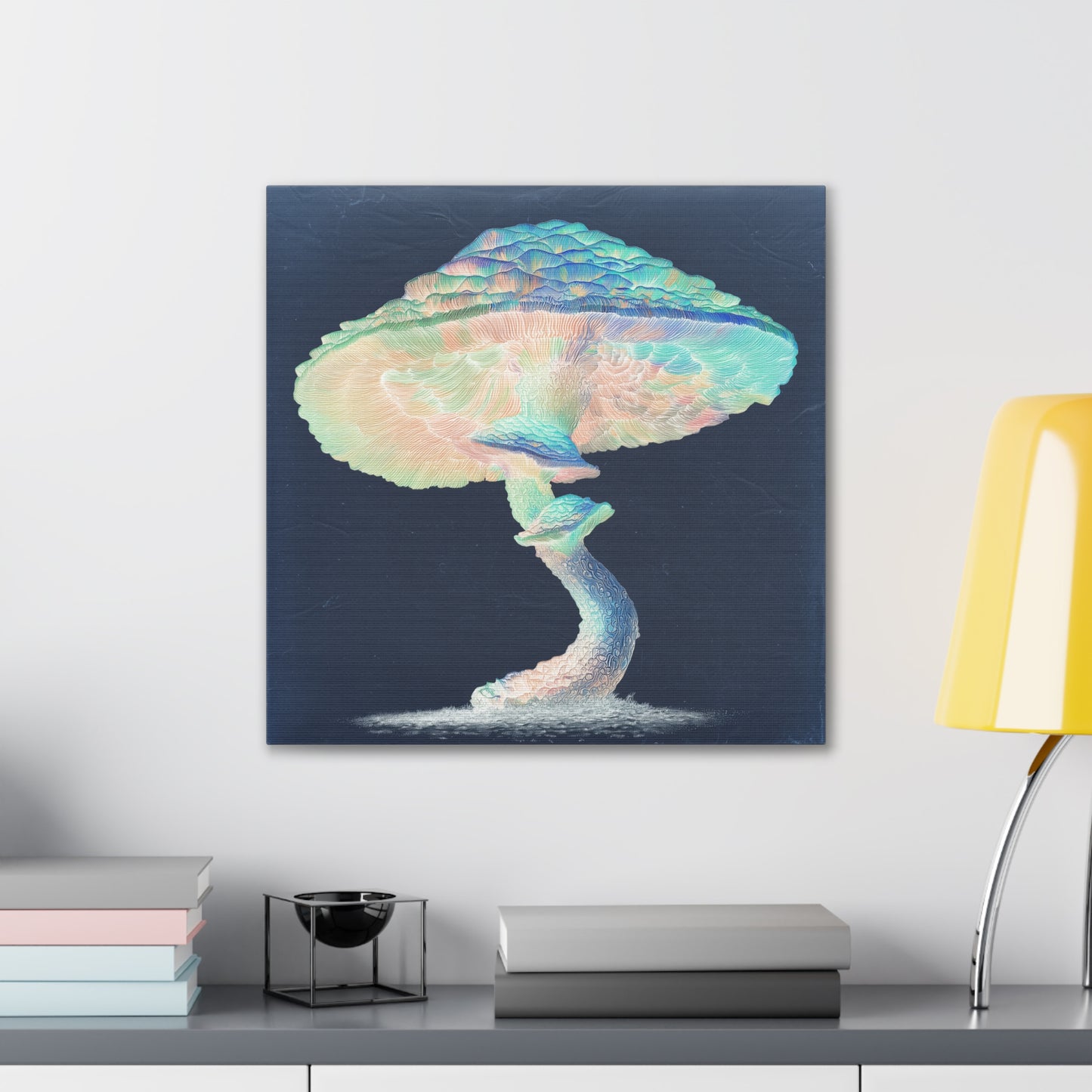 Feel the Rainbow Inverse-Mushroom Canvas Art, Stretched Wall Decor, Bohemian Home Decor, Psychedelic Wall Art, Nature-Inspired Art