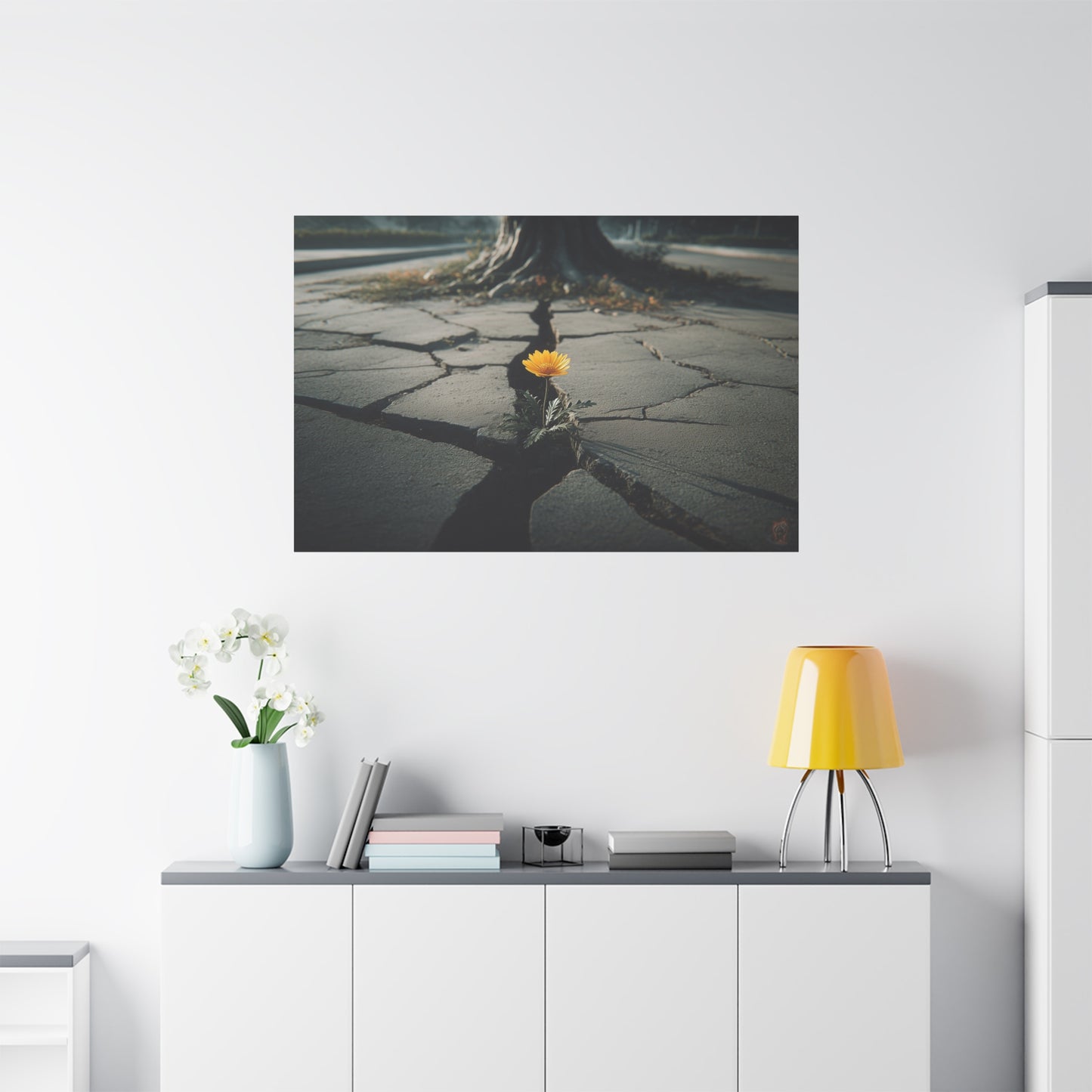 Resilience: Yellow Flower Against Concrete, Urban Nature Photography--1aceswild.myshopify.com