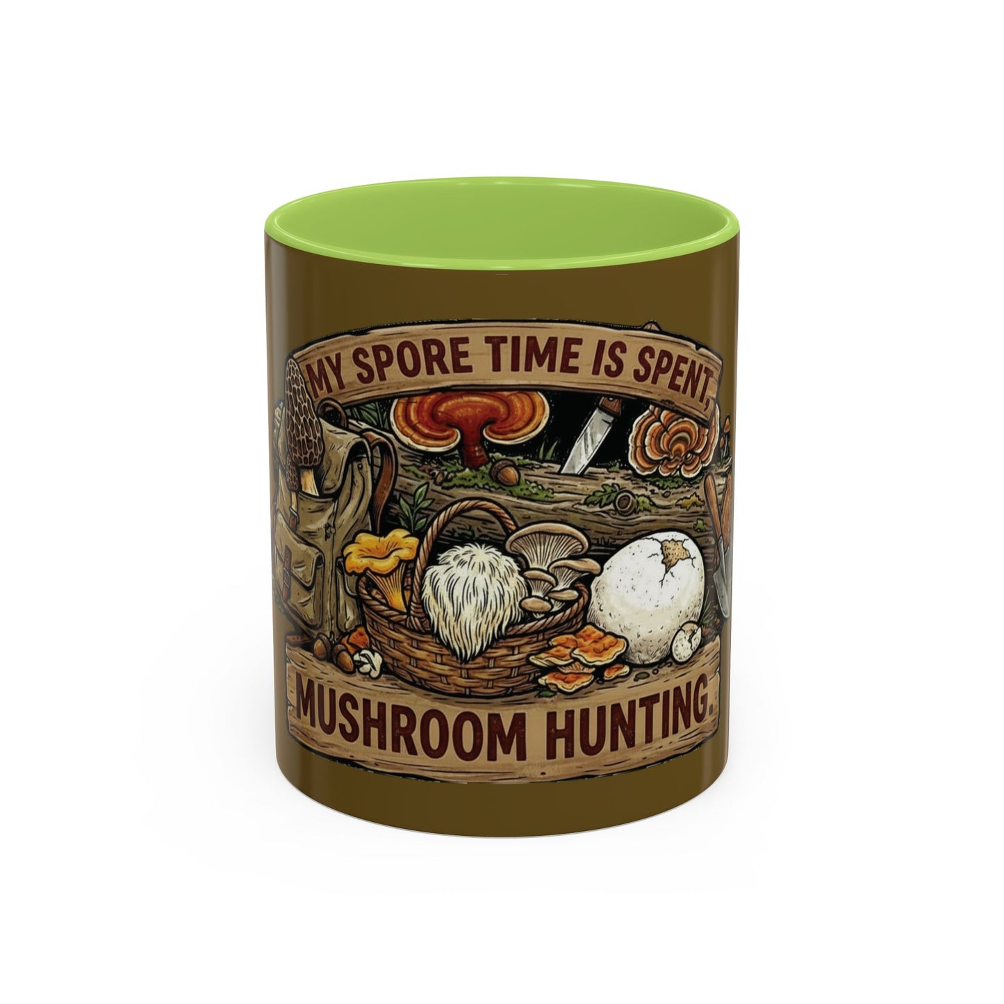 Mushroom Hunting Coffee Mug – "My Spore Time Is Spent" Rustic Forager Accent Mug