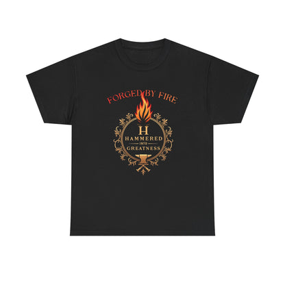 Forged By Fire T‑Shirt — Flaming Torch Crest Graphic Tee