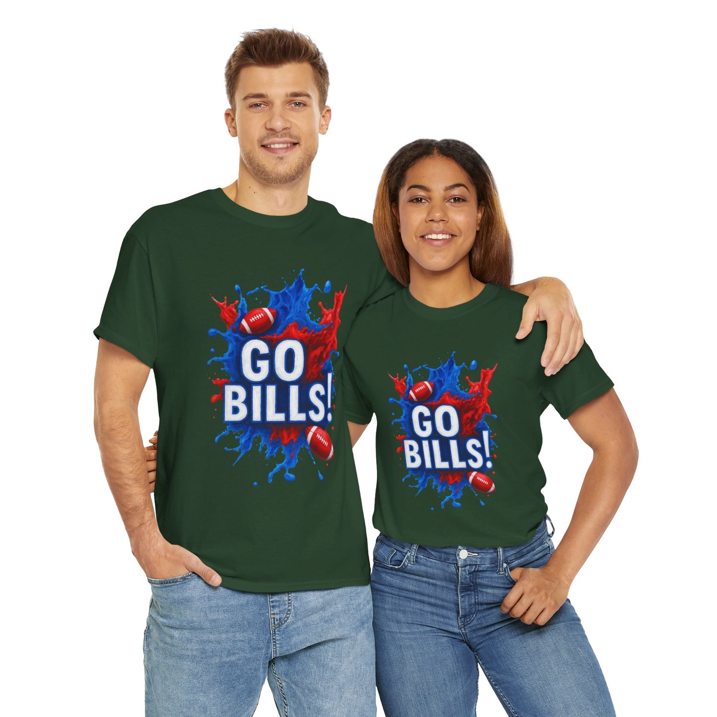 Go Bills -Cheerful Sports Tee - Go Bills! Unisex Heavy Cotton T-Shirt, Game Day Apparel, Football Fan Shirt, Spirit Wear, Gift for Sports Lovers