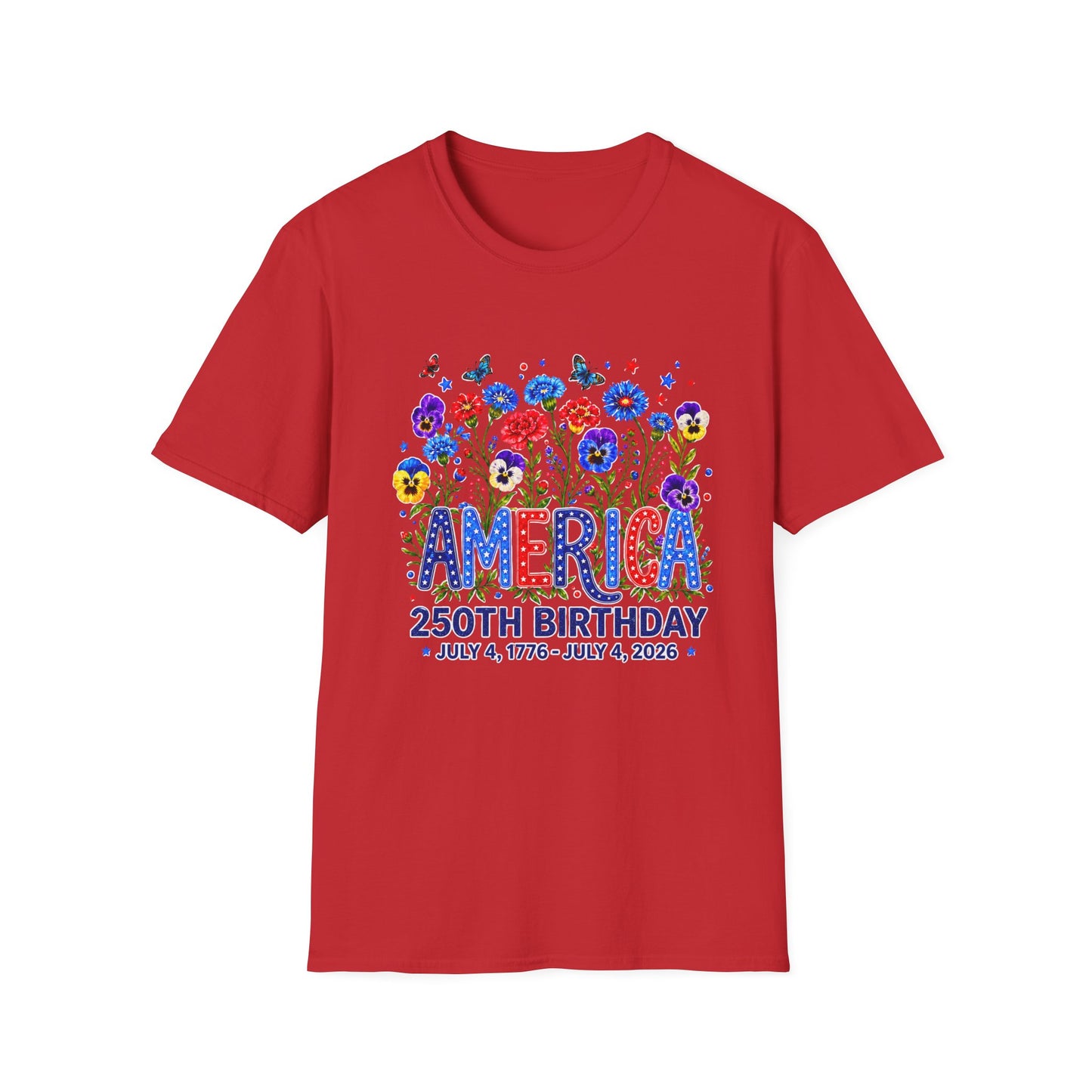 America 250th Birthday T-Shirt – July 4, 1776–2026 Patriotic Floral Tee