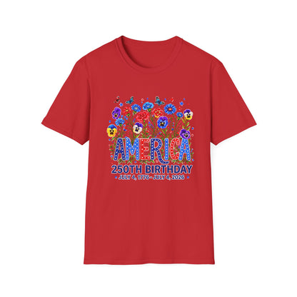 America 250th Birthday T-Shirt – July 4, 1776–2026 Patriotic Floral Tee