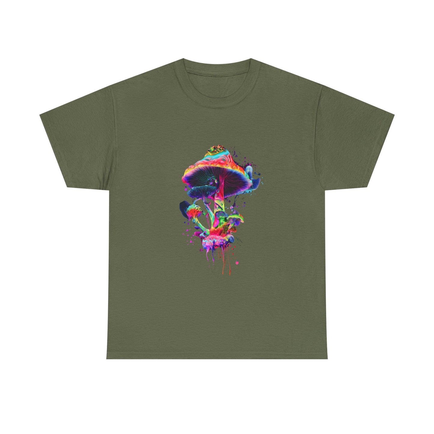Colorful Psychedelic Mushroom Tee, Unisex Heavy Cotton T-Shirt, Vibrant Graphic Shirt, Perfect for Festivals, Eco-friendly Gift, Casual Wear
