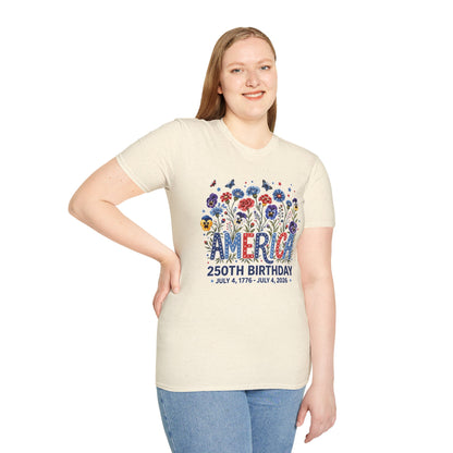 America 250th Birthday T-Shirt – July 4, 1776–2026 Patriotic Floral Tee