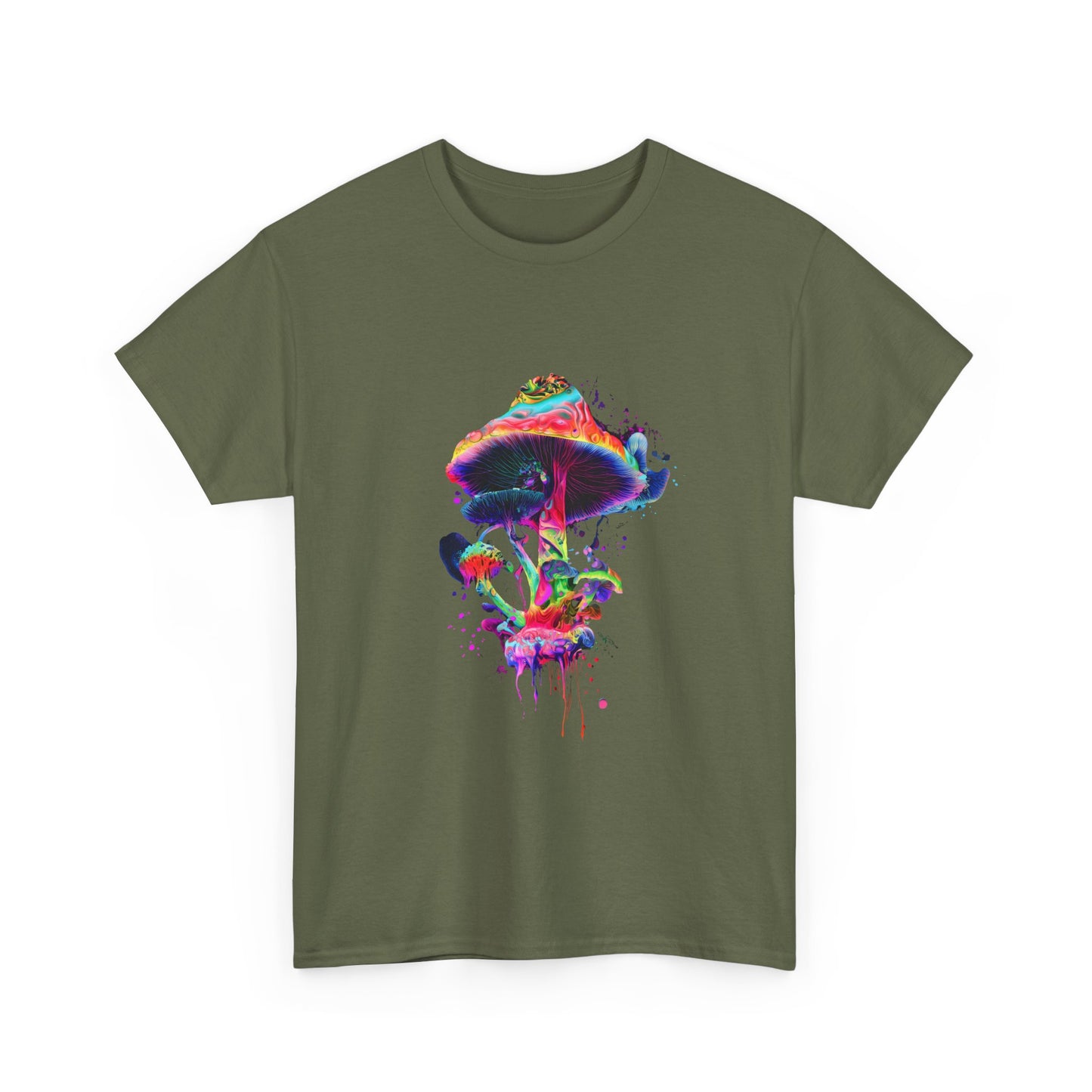 Colorful Psychedelic Mushroom Tee, Unisex Heavy Cotton T-Shirt, Vibrant Graphic Shirt, Perfect for Festivals, Eco-friendly Gift, Casual Wear