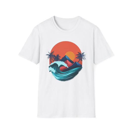 Surf Sunset Wave T-Shirt — Retro Palm Wave Beach Tee