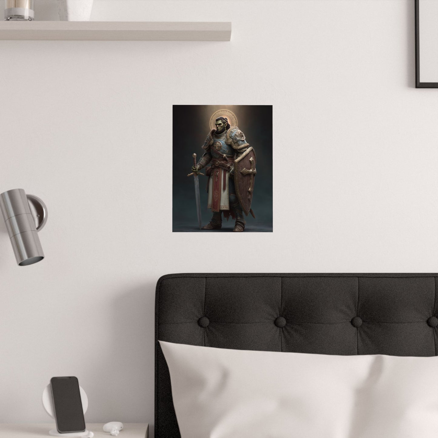 Half Orc Paladin - Satin Paper Poster — Fantasy Knight Wall Art