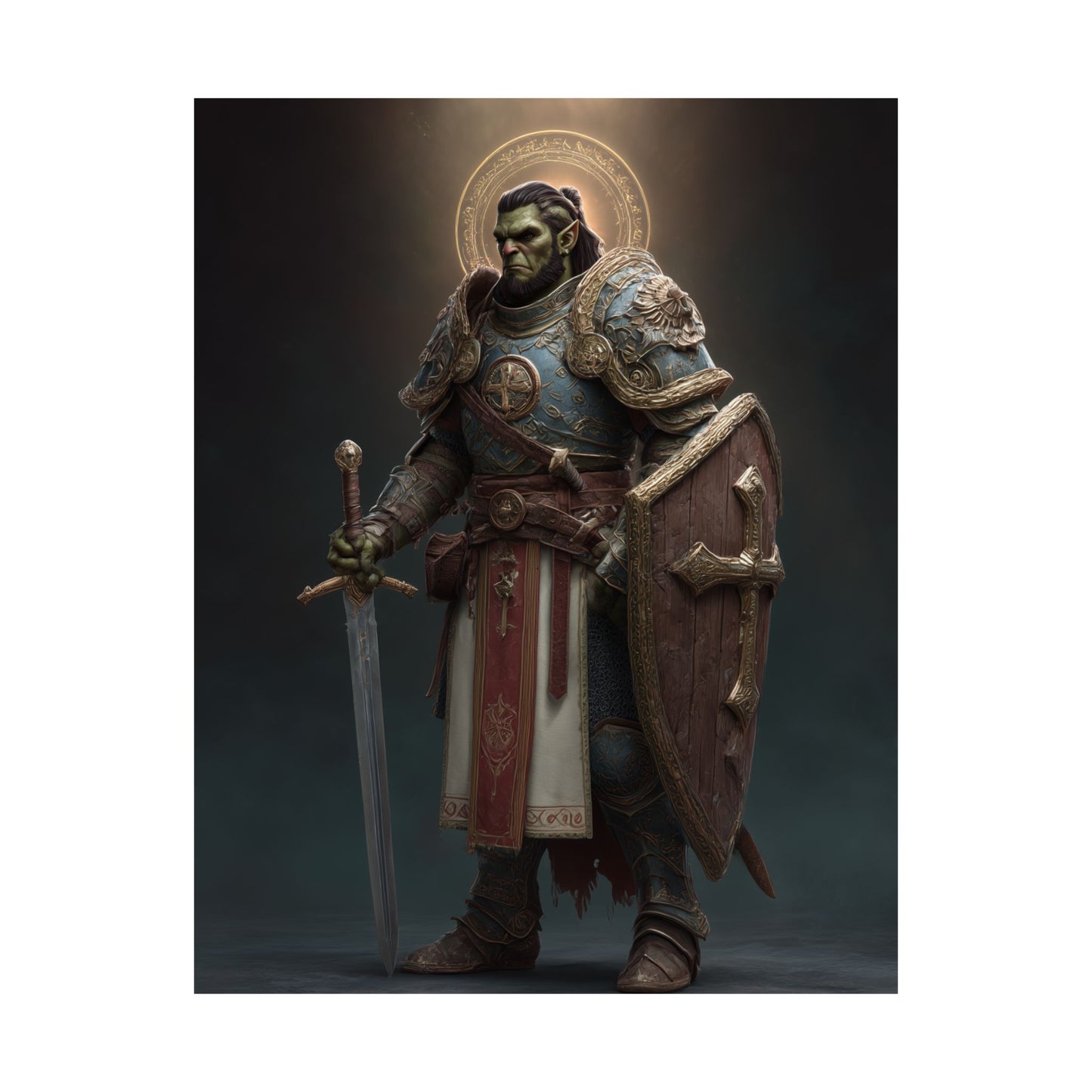 Half Orc Paladin - Satin Paper Poster — Fantasy Knight Wall Art