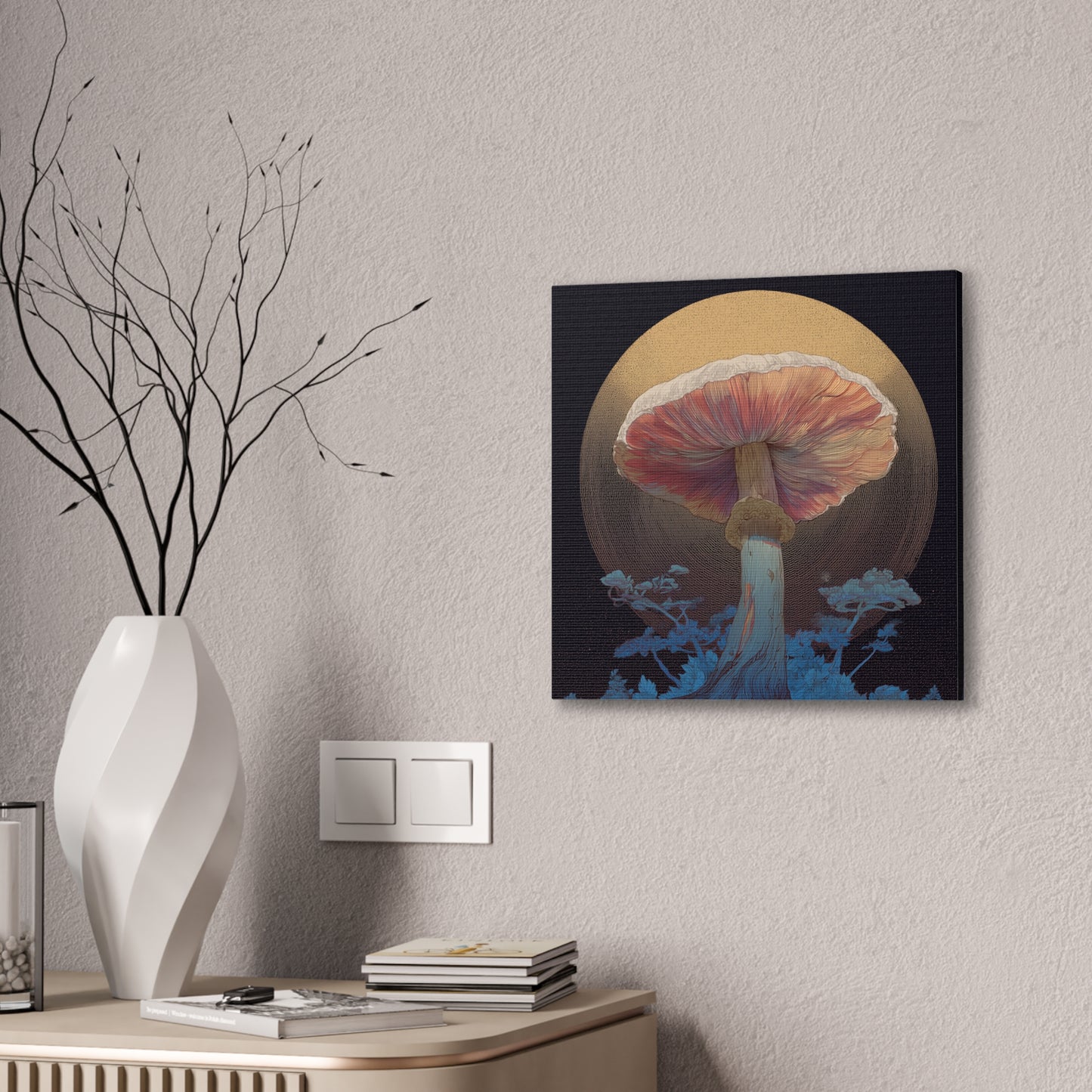 Forest Light -Mushroom Canvas Art, Stretched Wall Decor, Bohemian Home Decor, Psychedelic Wall Art, Nature-Inspired Art