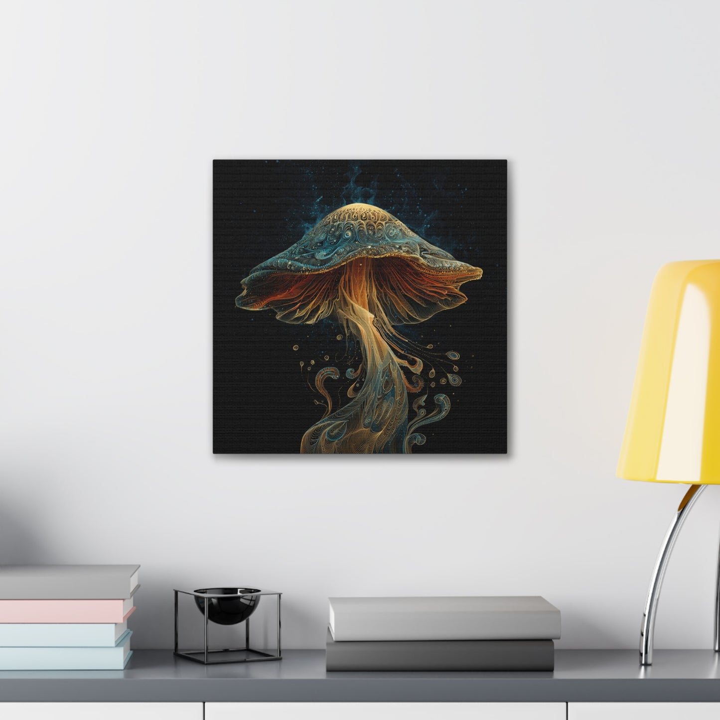 Floating High-Mushroom Canvas Art, Stretched Wall Decor, Bohemian Home Decor, Psychedelic Wall Art, Nature-Inspired Art