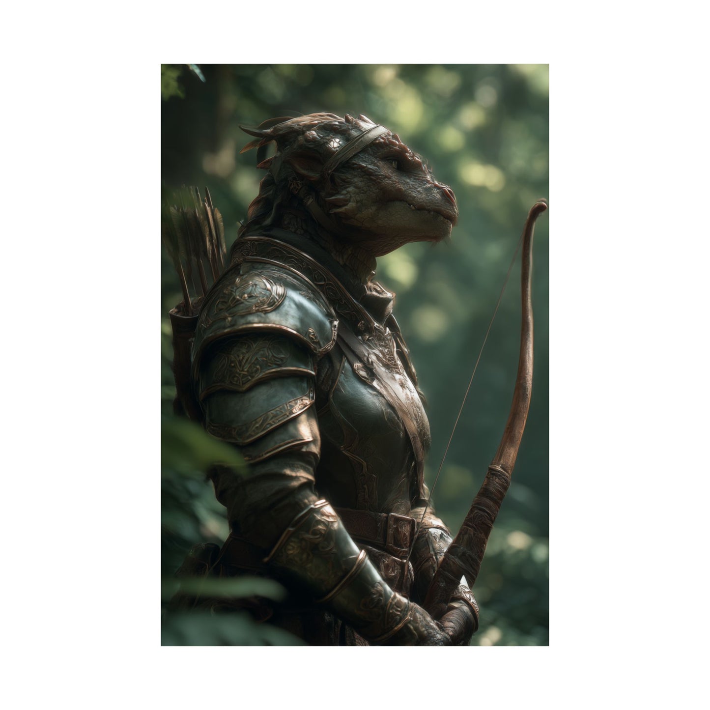Fantasy Dragon Born Ranger Satin Paper Poster — Armored Dragon Born Ranger Wall Art