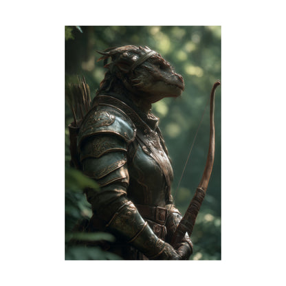 Fantasy Dragon Born Ranger Satin Paper Poster — Armored Dragon Born Ranger Wall Art
