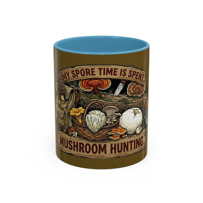 Mushroom Hunting Coffee Mug – "My Spore Time Is Spent" Rustic Forager Accent Mug