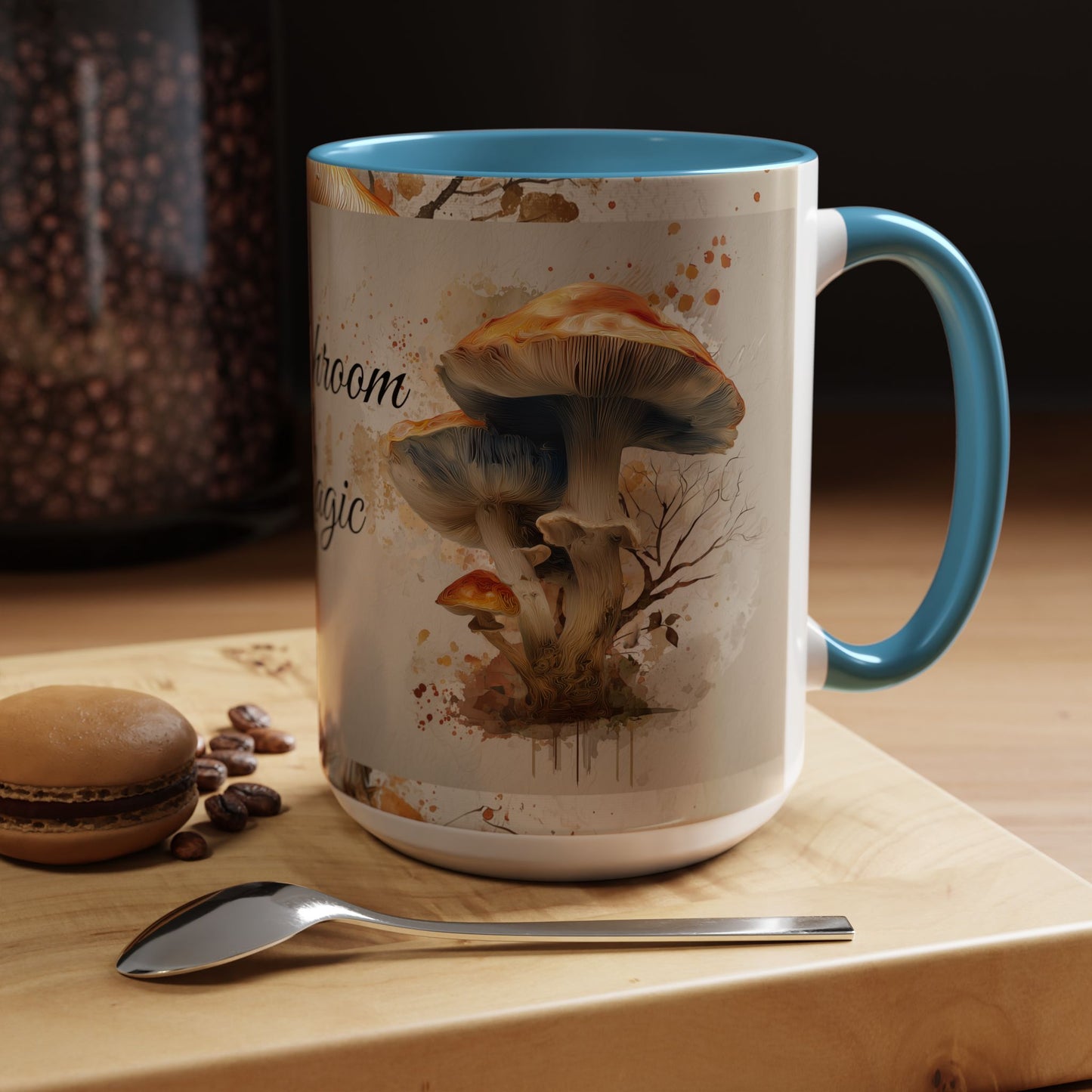 Mushroom Magic Accent Coffee Mug — 11/15oz Ceramic Cup with Woodland Fungi Design