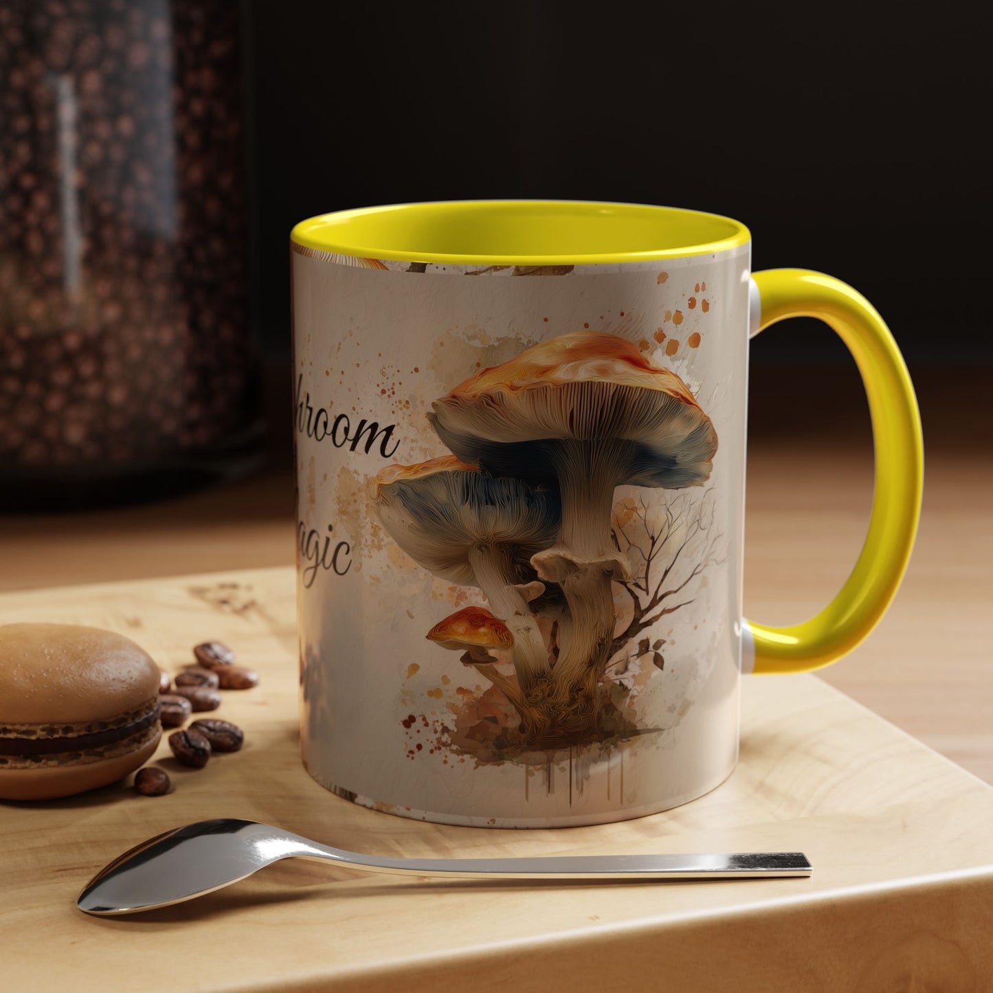 Mushroom Magic Accent Coffee Mug — 11/15oz Ceramic Cup with Woodland Fungi Design