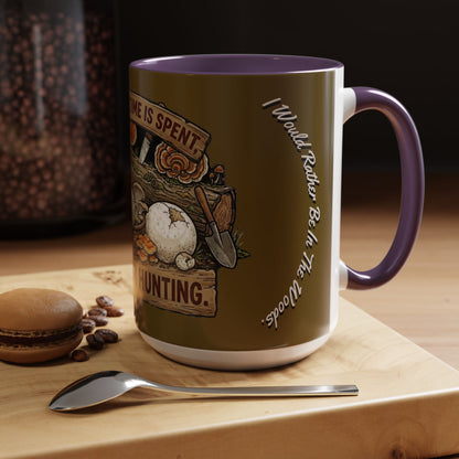 Mushroom Hunting Coffee Mug – "My Spore Time Is Spent" Rustic Forager Accent Mug