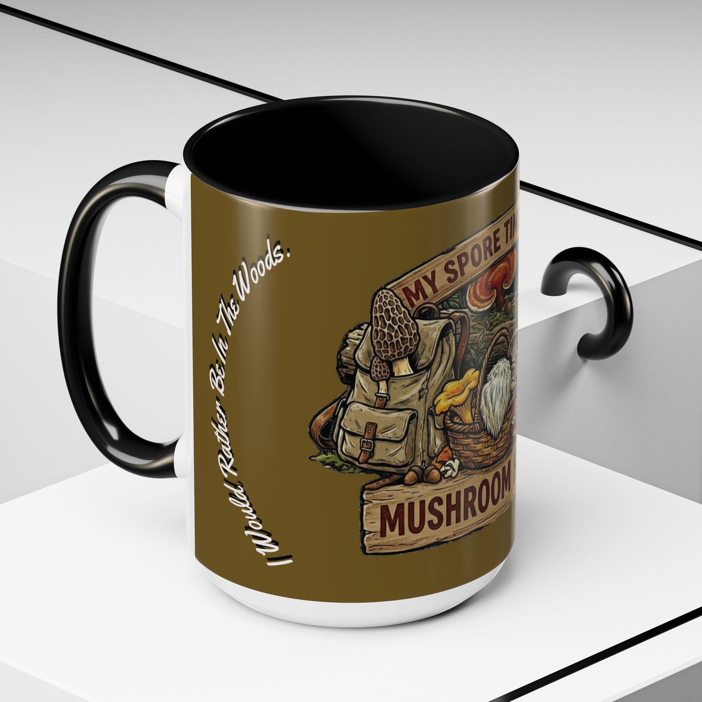 Mushroom Hunting Coffee Mug – "My Spore Time Is Spent" Rustic Forager Accent Mug