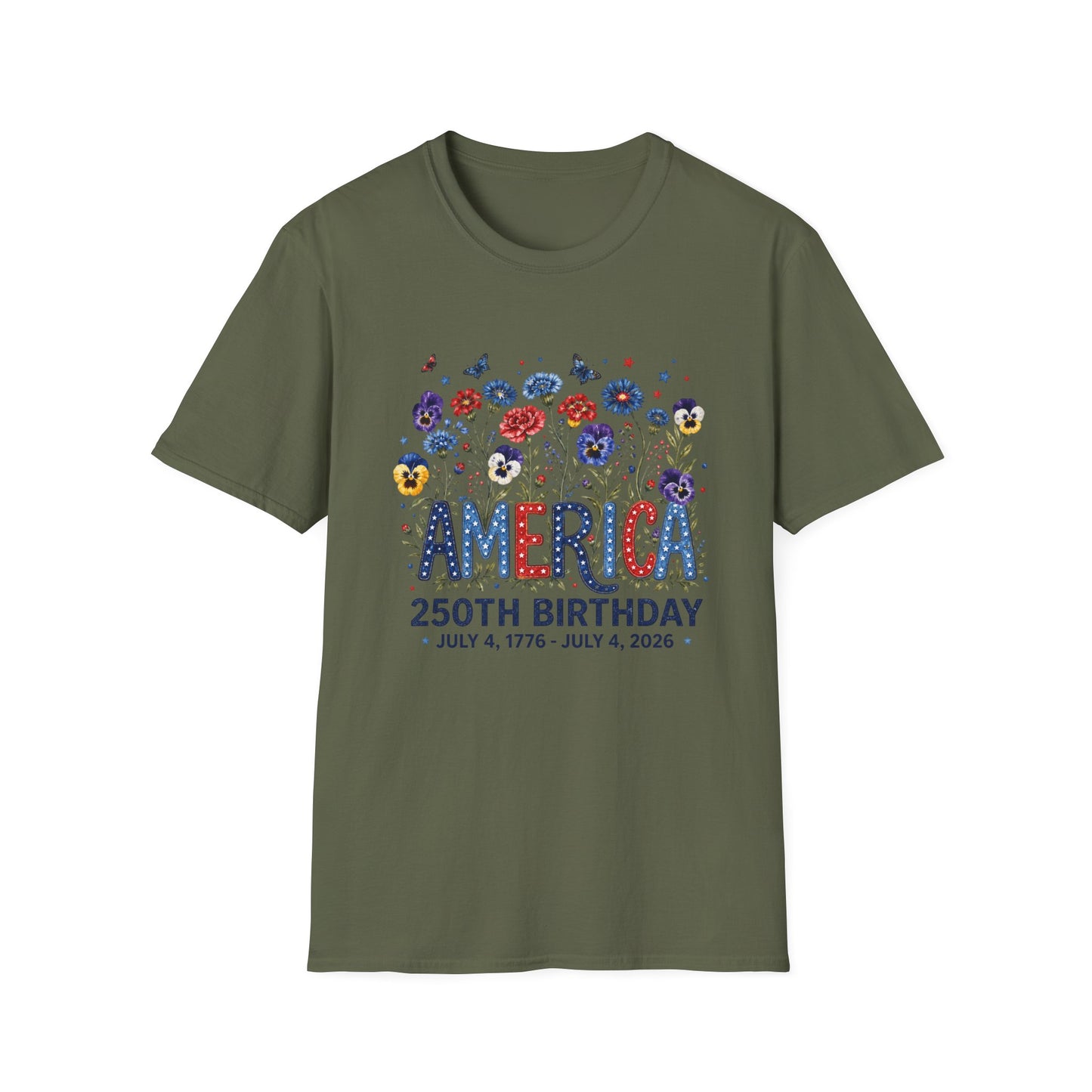 America 250th Birthday T-Shirt – July 4, 1776–2026 Patriotic Floral Tee