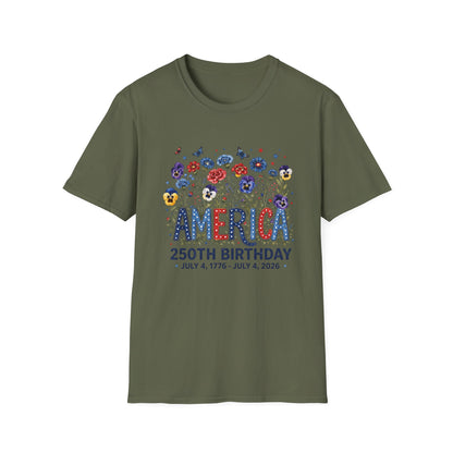 America 250th Birthday T-Shirt – July 4, 1776–2026 Patriotic Floral Tee