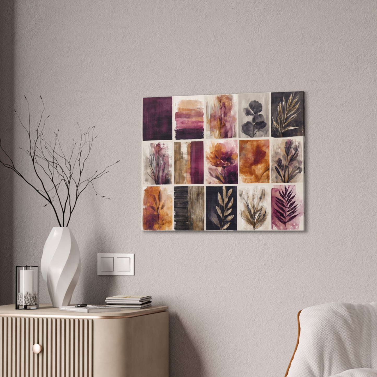 Golden Plum Series #4 Floral Canvas Wall Art, Abstract Flowers Print, Home Decor, Living Room Artwork, Purple and Gold Wall Decor