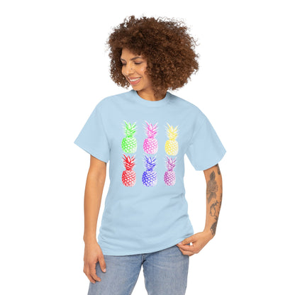 Colorful Pineapple Tee for Summer Fun, Unisex Heavy Cotton T-Shirt, Tropical Shirt, Beachwear, Casual Outfit