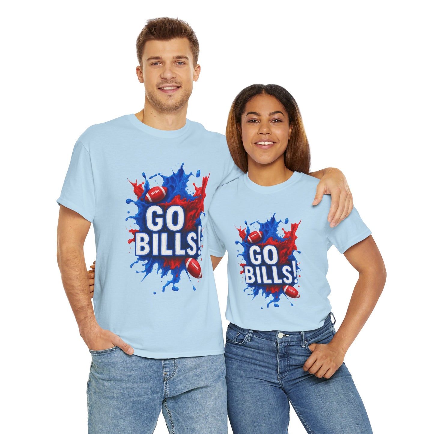 Go Bills -Cheerful Sports Tee - Go Bills! Unisex Heavy Cotton T-Shirt, Game Day Apparel, Football Fan Shirt, Spirit Wear, Gift for Sports Lovers