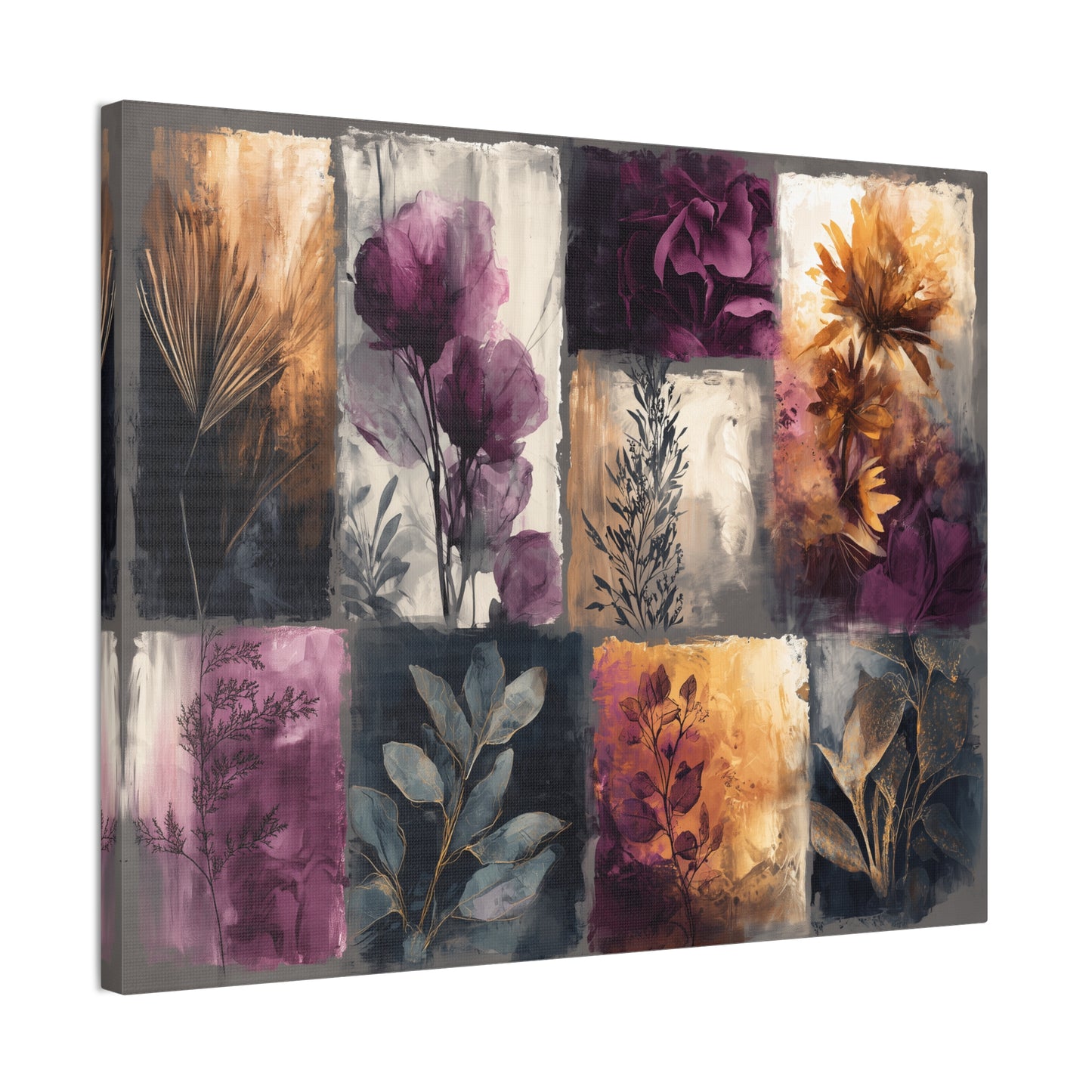 Golden Plum Series #1 Floral Canvas Wall Art, Abstract Flowers Print, Home Decor, Living Room Artwork, Purple and Gold Wall Decor