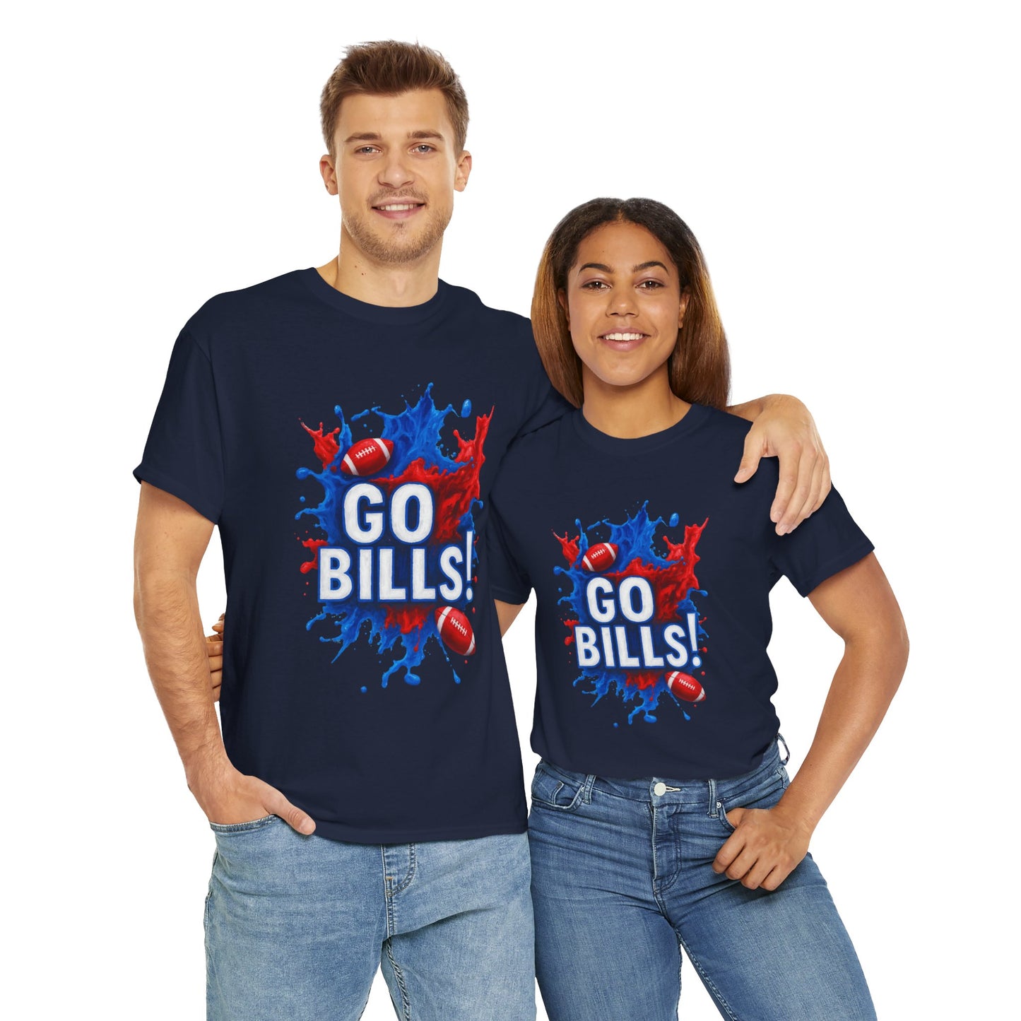 Go Bills -Cheerful Sports Tee - Go Bills! Unisex Heavy Cotton T-Shirt, Game Day Apparel, Football Fan Shirt, Spirit Wear, Gift for Sports Lovers