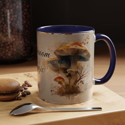 Mushroom Magic Accent Coffee Mug — 11/15oz Ceramic Cup with Woodland Fungi Design