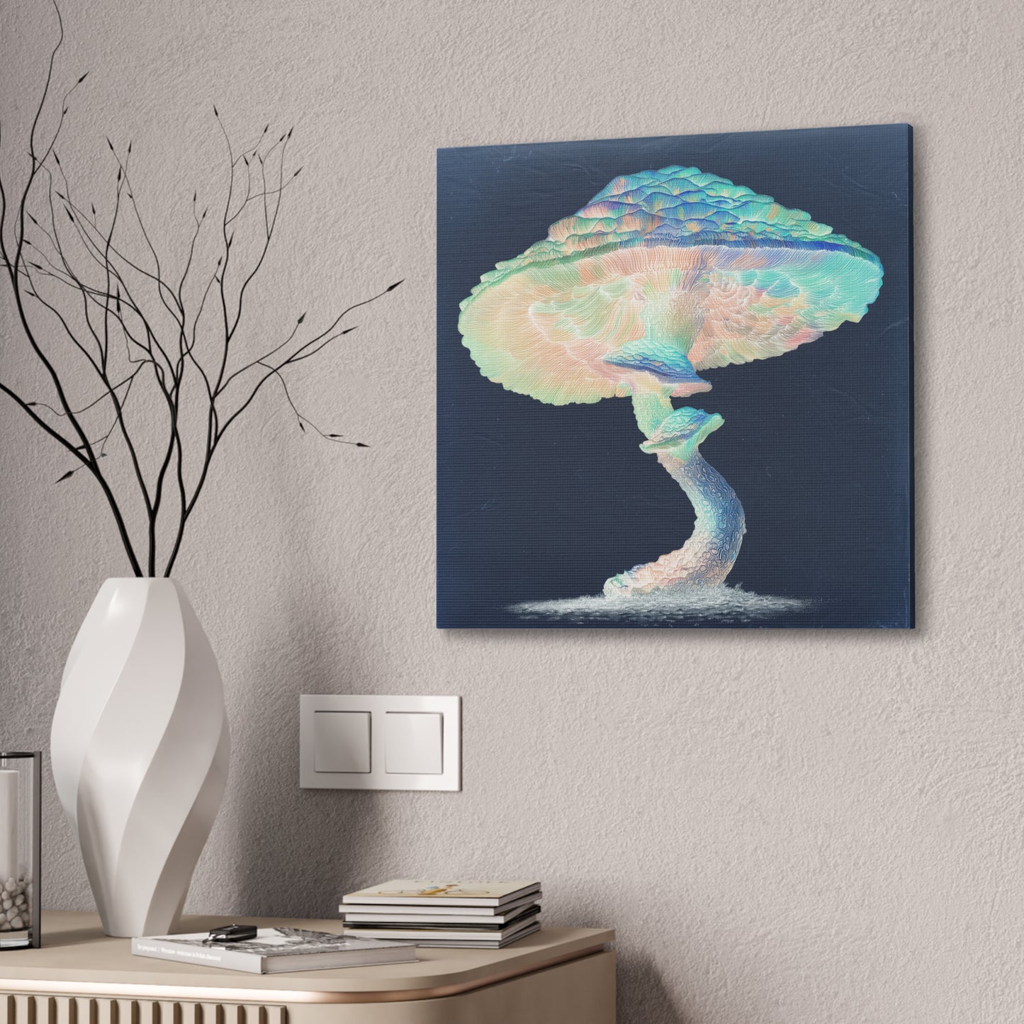 Feel the Rainbow Inverse-Mushroom Canvas Art, Stretched Wall Decor, Bohemian Home Decor, Psychedelic Wall Art, Nature-Inspired Art