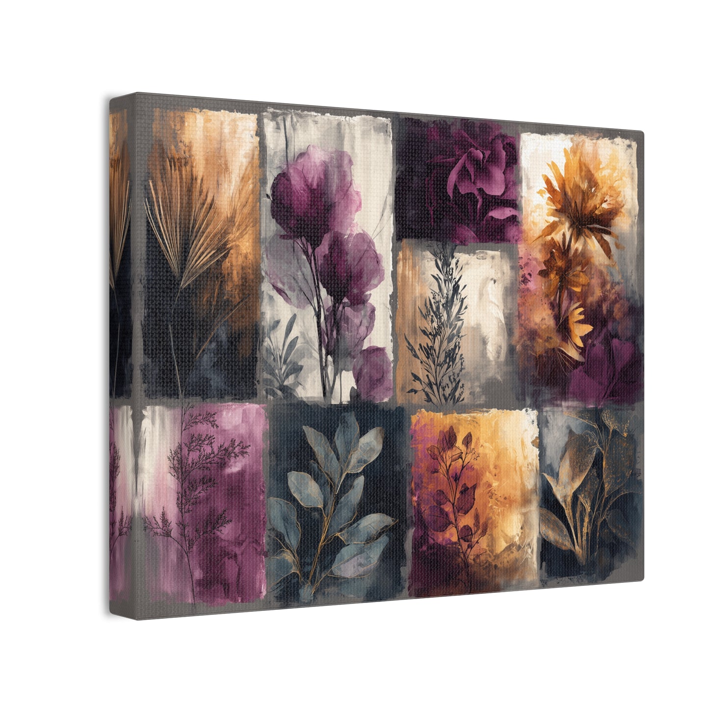 Golden Plum Series #1 Floral Canvas Wall Art, Abstract Flowers Print, Home Decor, Living Room Artwork, Purple and Gold Wall Decor