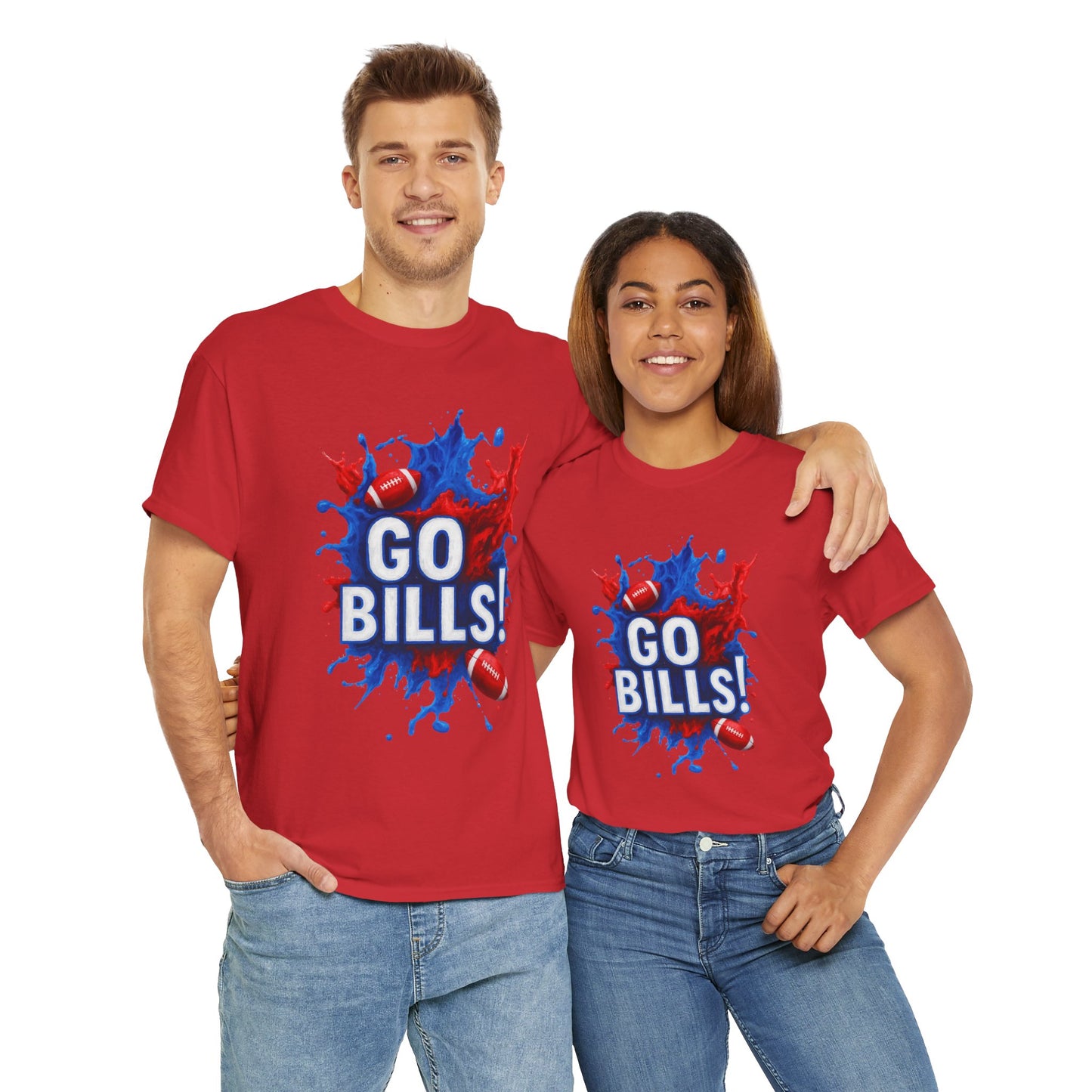 Go Bills -Cheerful Sports Tee - Go Bills! Unisex Heavy Cotton T-Shirt, Game Day Apparel, Football Fan Shirt, Spirit Wear, Gift for Sports Lovers