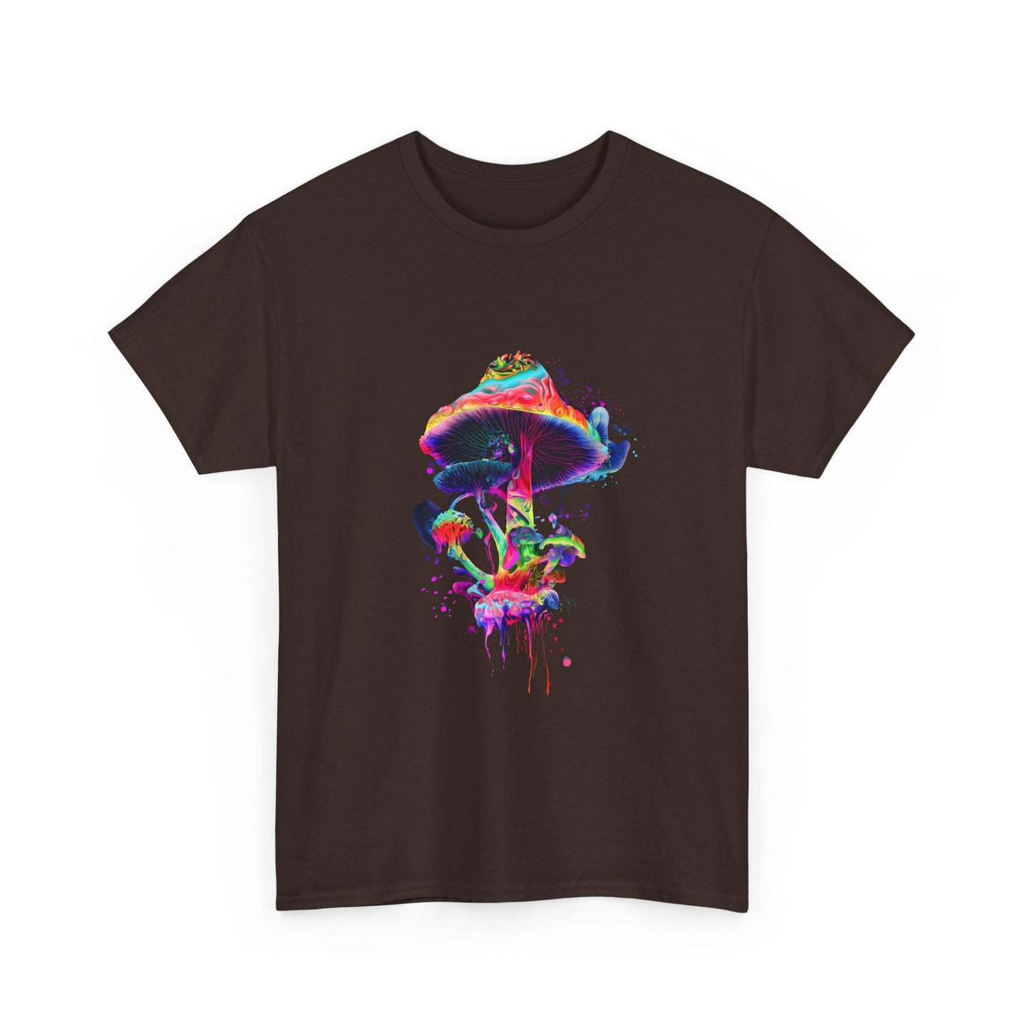 Colorful Psychedelic Mushroom Tee, Unisex Heavy Cotton T-Shirt, Vibrant Graphic Shirt, Perfect for Festivals, Eco-friendly Gift, Casual Wear