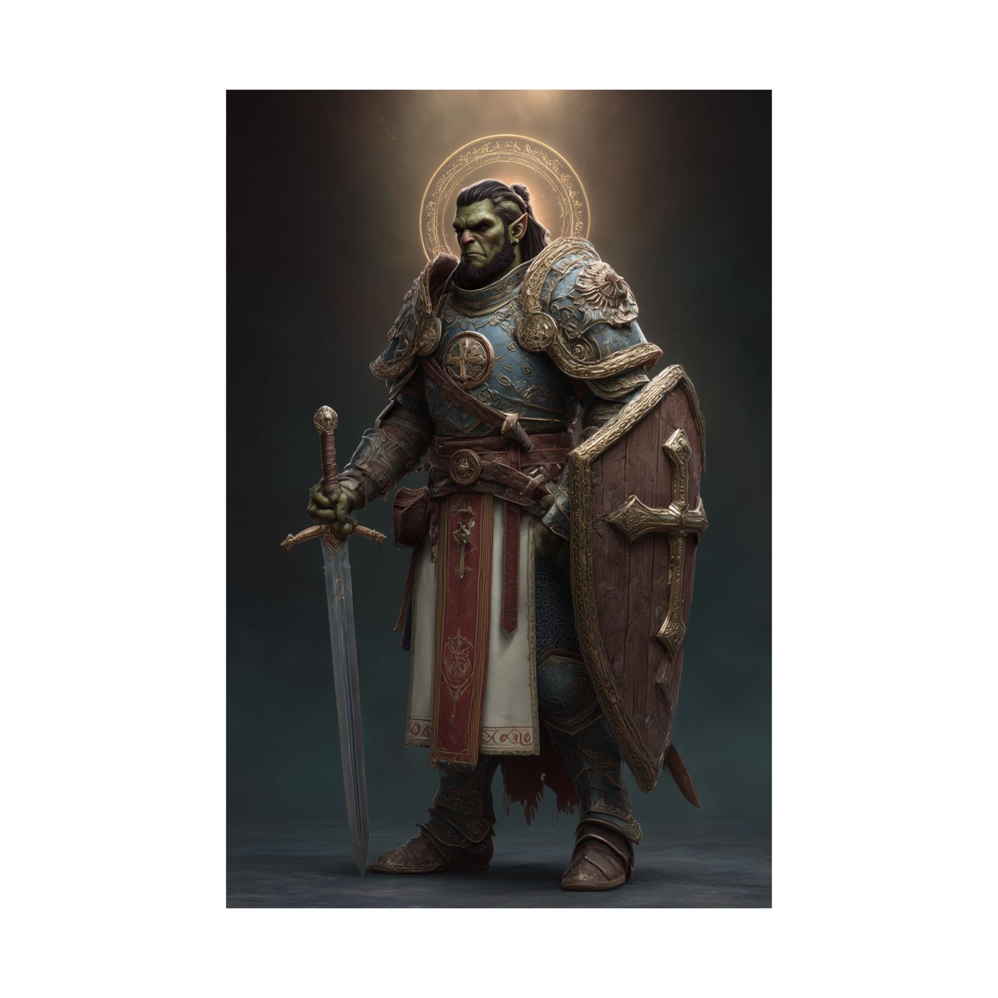 Half Orc Paladin - Satin Paper Poster — Fantasy Knight Wall Art