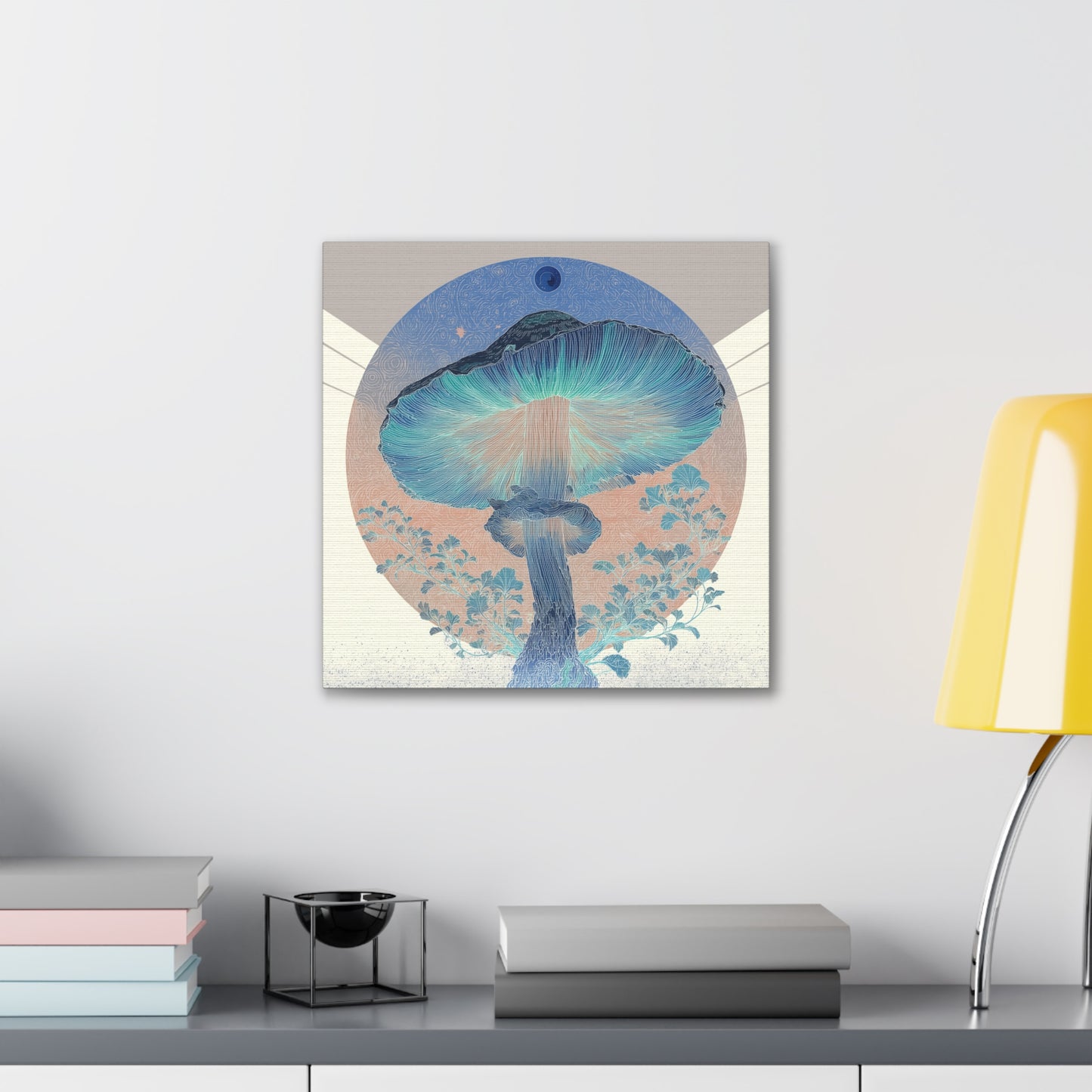 Moonlight Mushroom Inverse-Mushroom Canvas Art, Stretched Wall Decor, Bohemian Home Decor, Psychedelic Wall Art, Nature-Inspired Art