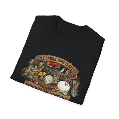 Mushroom Hunting T-Shirt — 'My Spore Time Is Spent' For Foragers & Outdoor Lovers