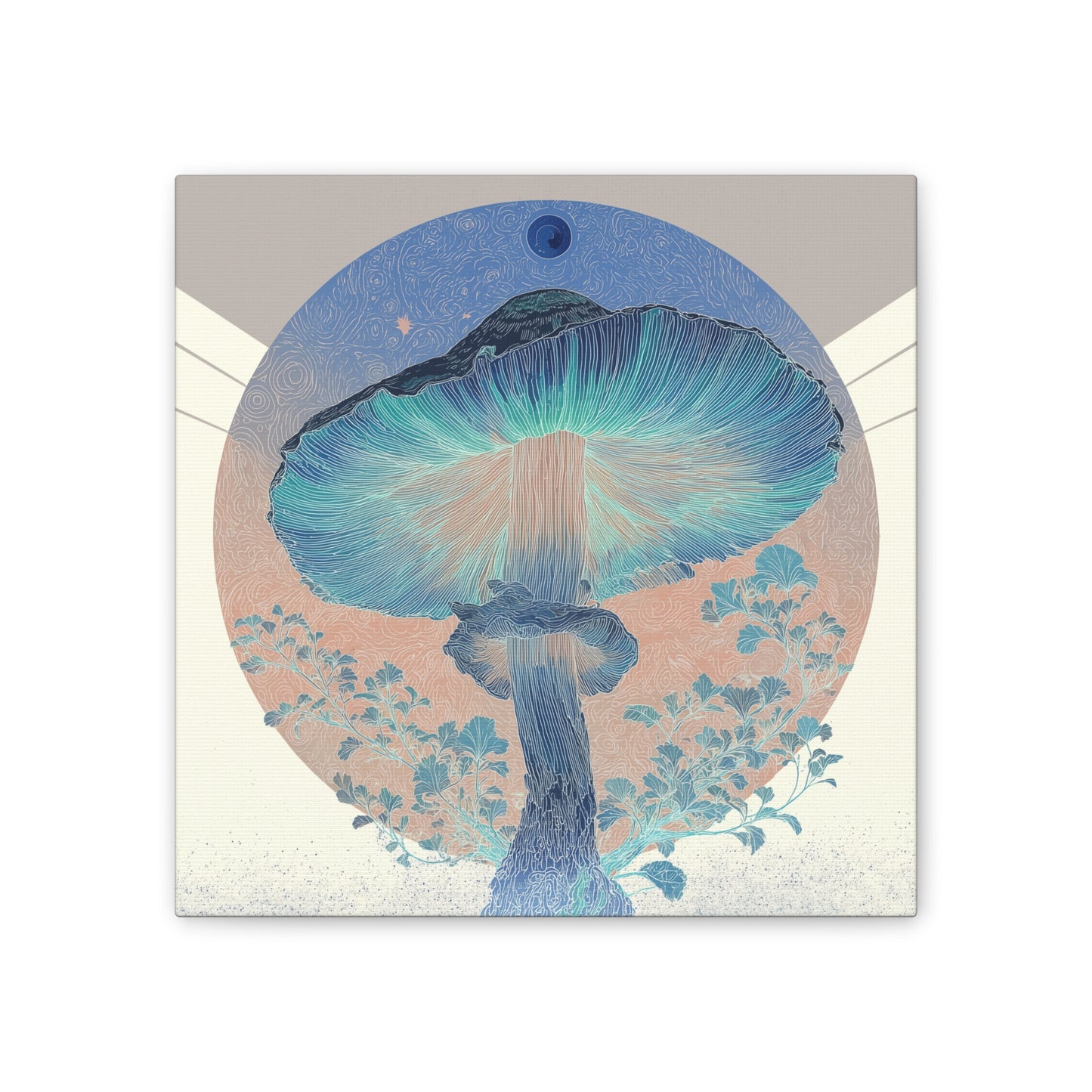 Moonlight Mushroom Inverse-Mushroom Canvas Art, Stretched Wall Decor, Bohemian Home Decor, Psychedelic Wall Art, Nature-Inspired Art