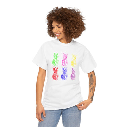 Colorful Pineapple Tee for Summer Fun, Unisex Heavy Cotton T-Shirt, Tropical Shirt, Beachwear, Casual Outfit