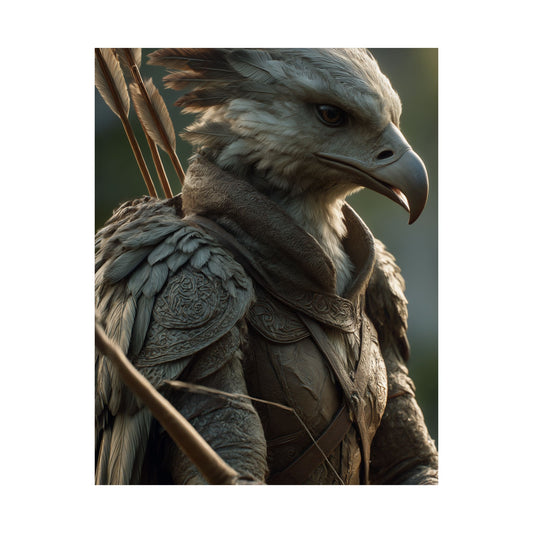 Aarakoca Ranger - Fantasy Eagle Warrior Satin Paper Poster — Mythical Bird Archer Wall Art