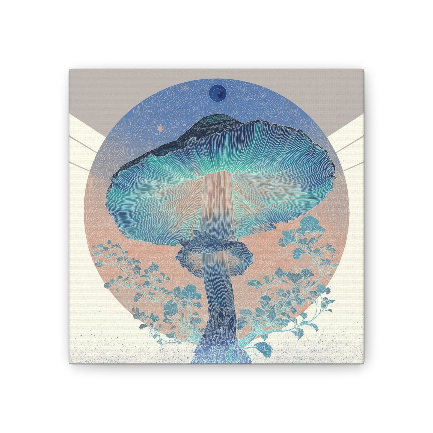 Moonlight Mushroom Inverse-Mushroom Canvas Art, Stretched Wall Decor, Bohemian Home Decor, Psychedelic Wall Art, Nature-Inspired Art