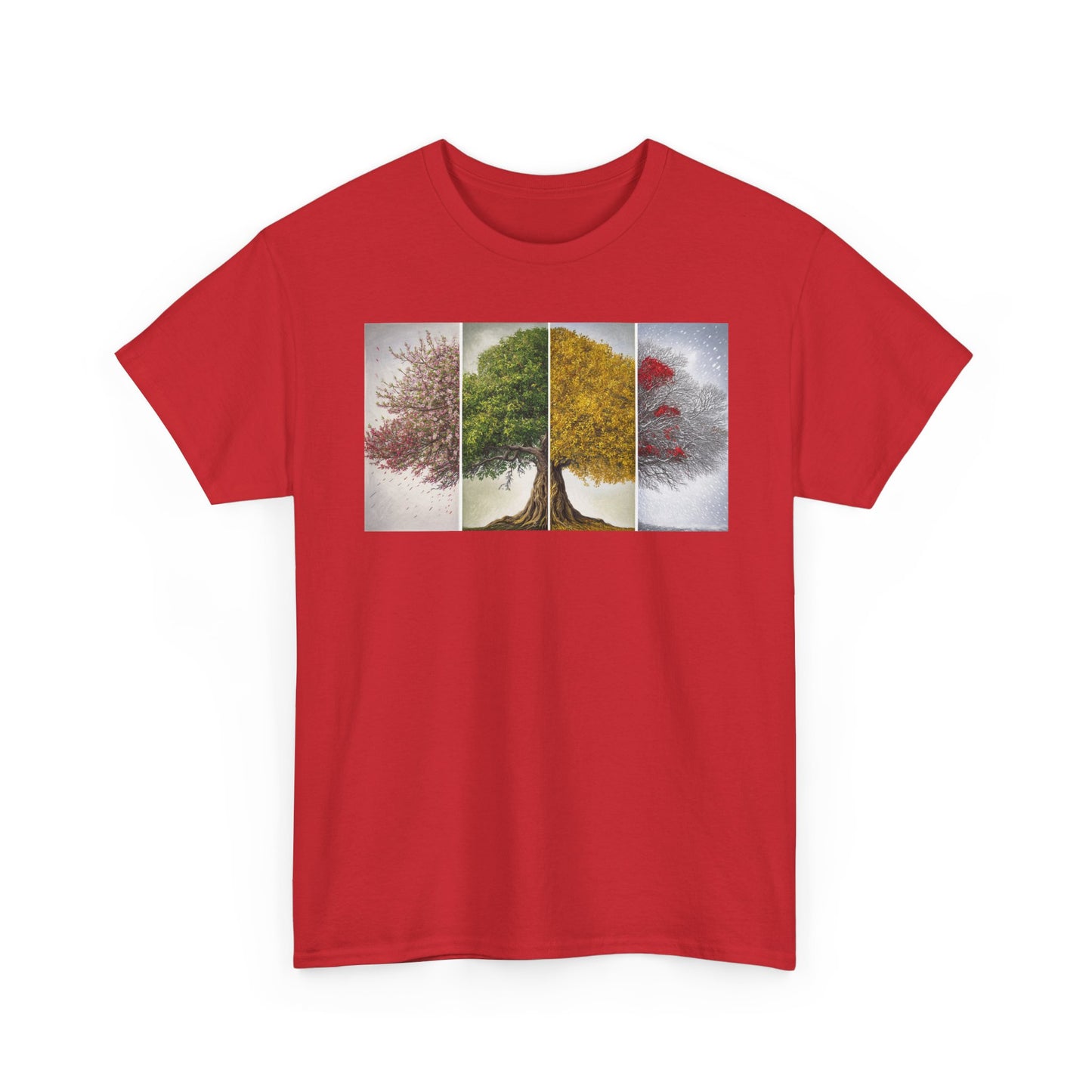 Seasonal Tree Unisex Heavy Cotton Tee | Nature Lover Gift, Fall Fashion, Eco-Friendly Apparel, Casual Wear, Outdoor Adventure