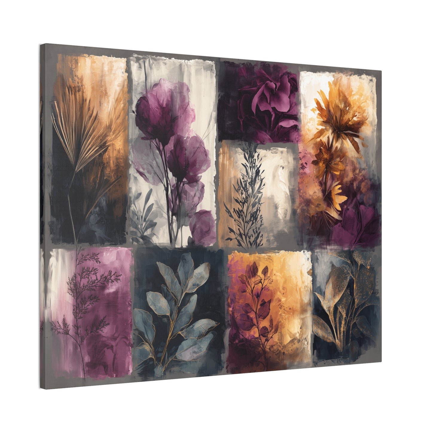 Golden Plum Series #1 Floral Canvas Wall Art, Abstract Flowers Print, Home Decor, Living Room Artwork, Purple and Gold Wall Decor