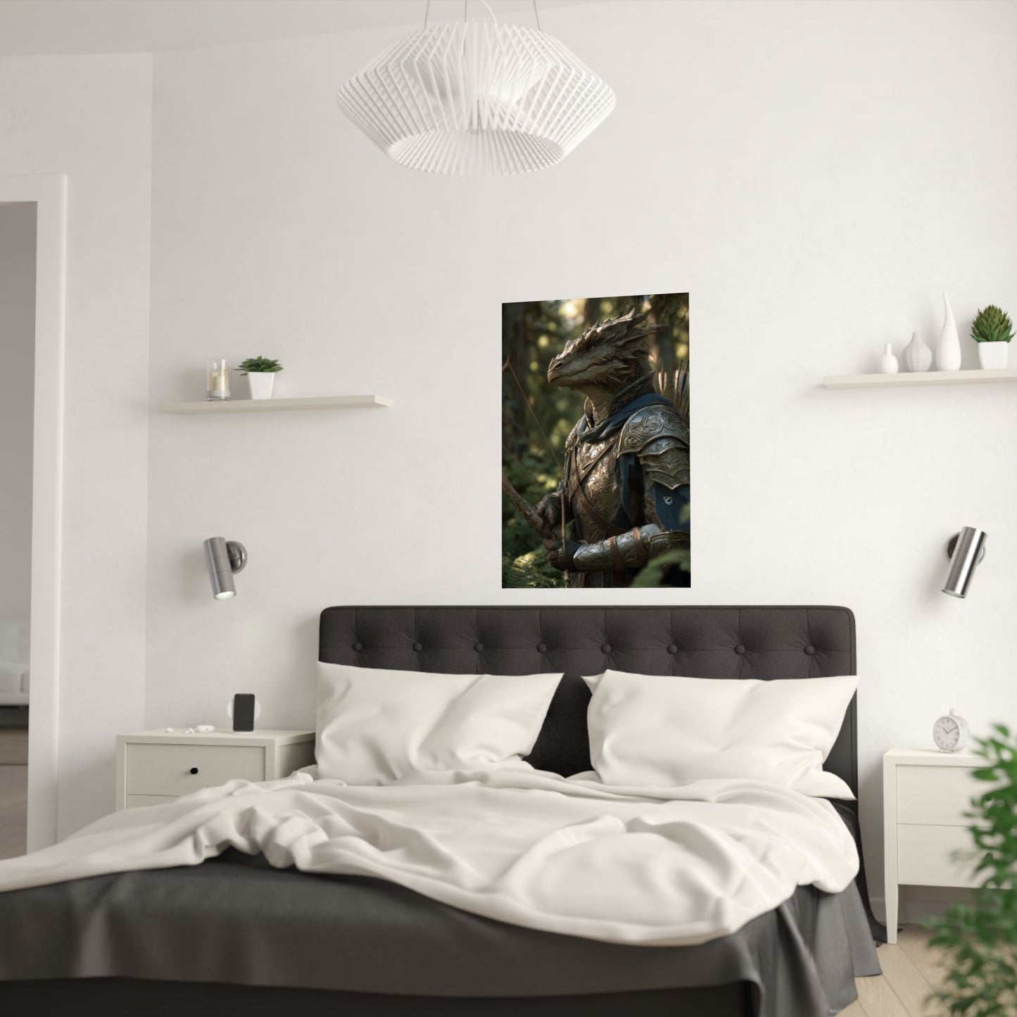 Fantasy Dragon Born Ranger Satin Paper Poster — Armored Dragon Born Ranger Wall Art