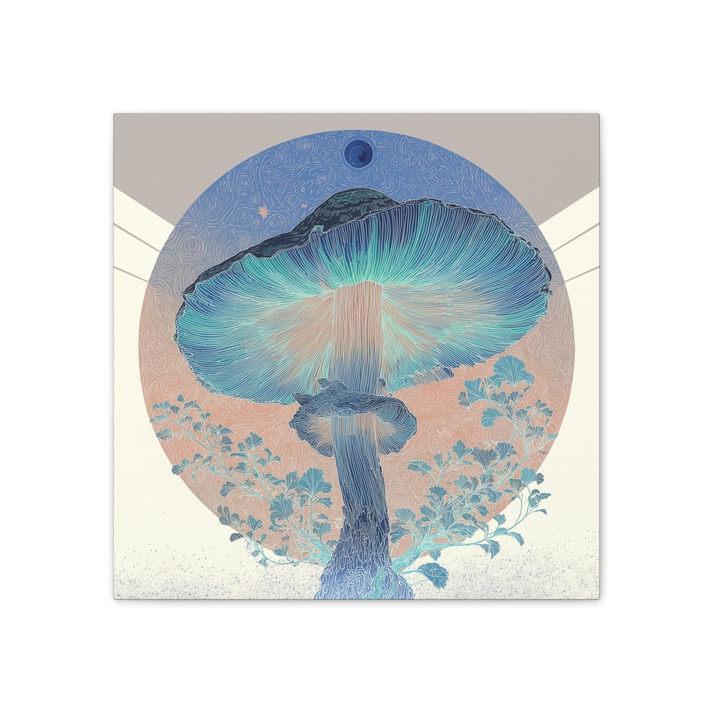 Moonlight Mushroom Inverse-Mushroom Canvas Art, Stretched Wall Decor, Bohemian Home Decor, Psychedelic Wall Art, Nature-Inspired Art