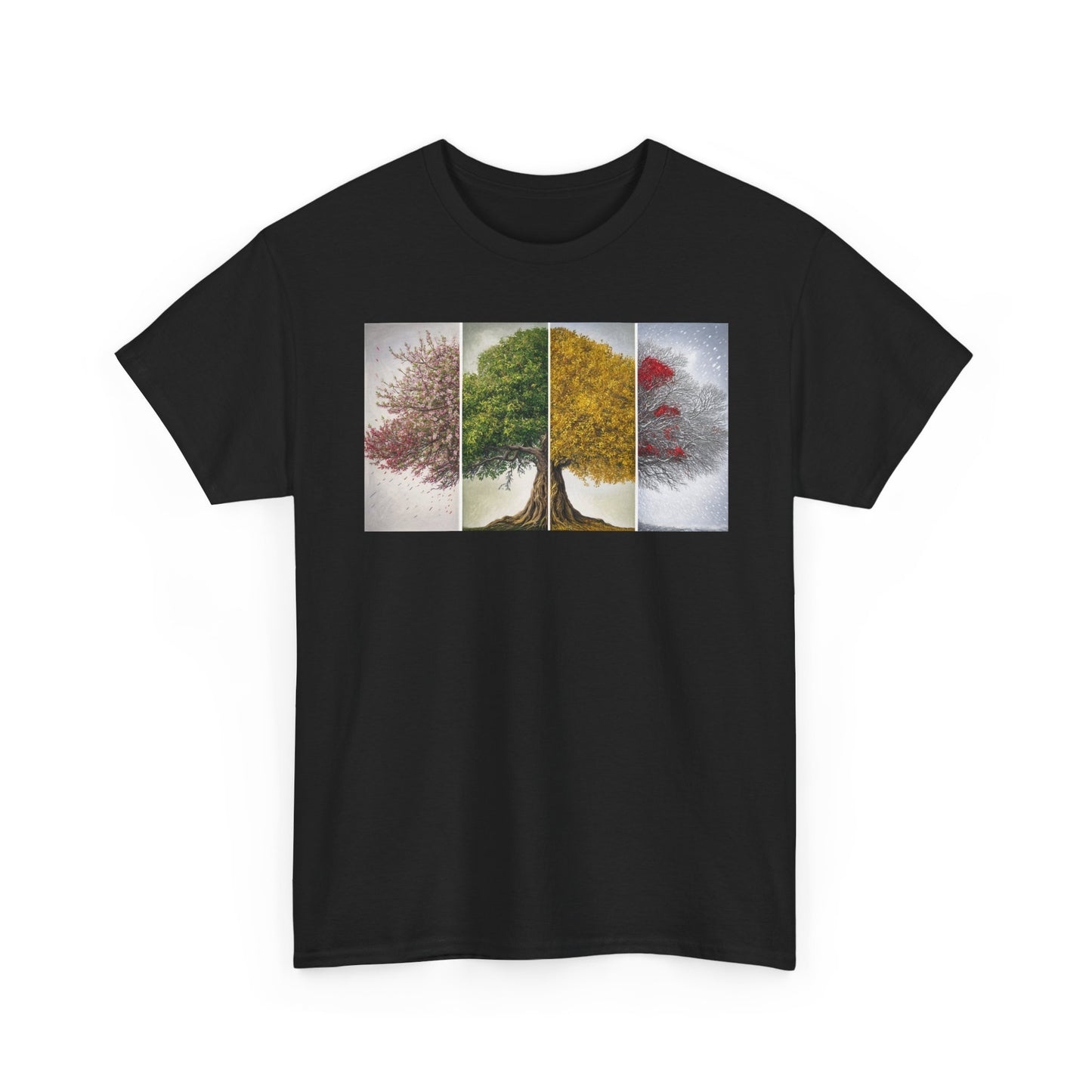 Seasonal Tree Unisex Heavy Cotton Tee | Nature Lover Gift, Fall Fashion, Eco-Friendly Apparel, Casual Wear, Outdoor Adventure